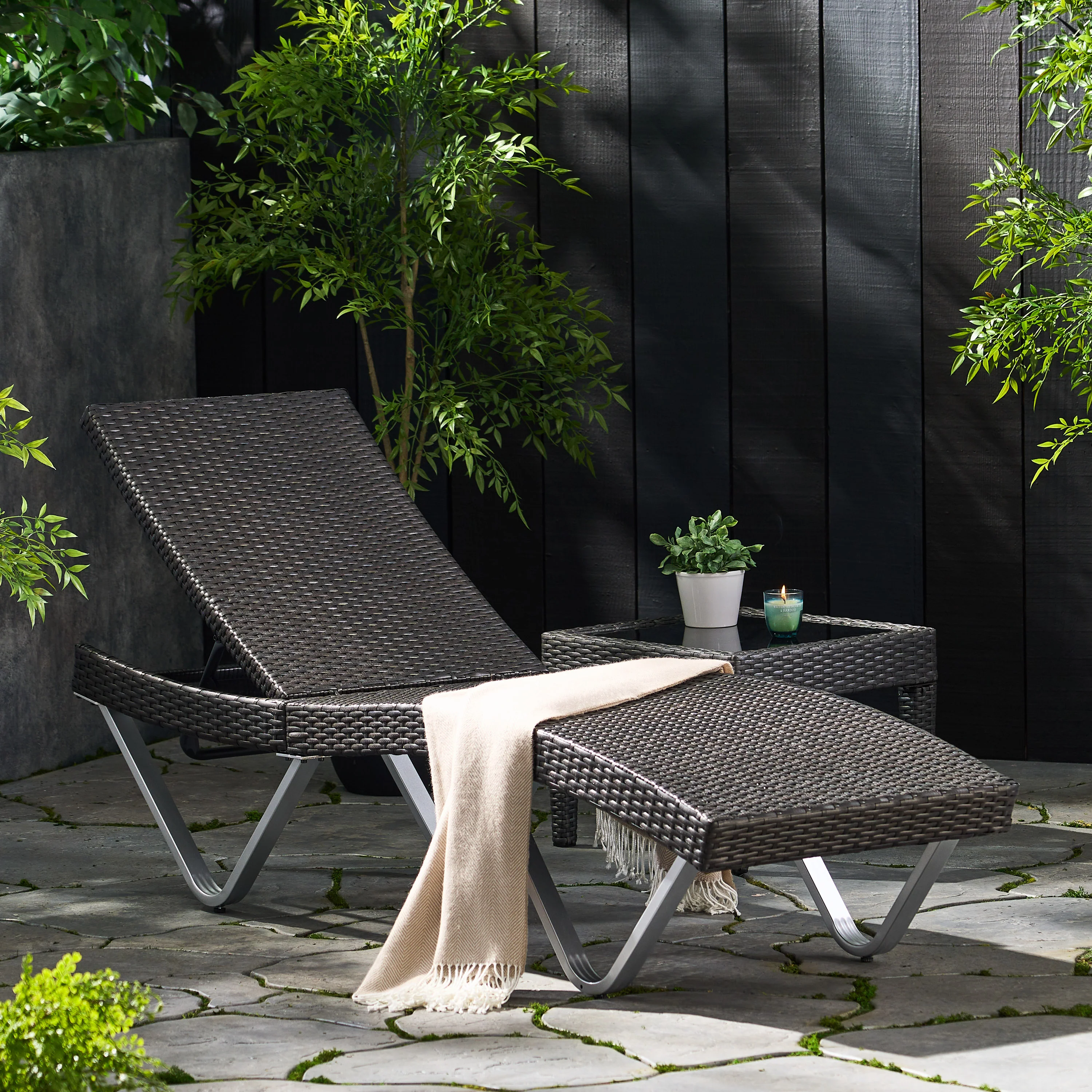 Manuela Outdoor Brown Wicker Aluminum Chaise Lounge Chair - furnishings