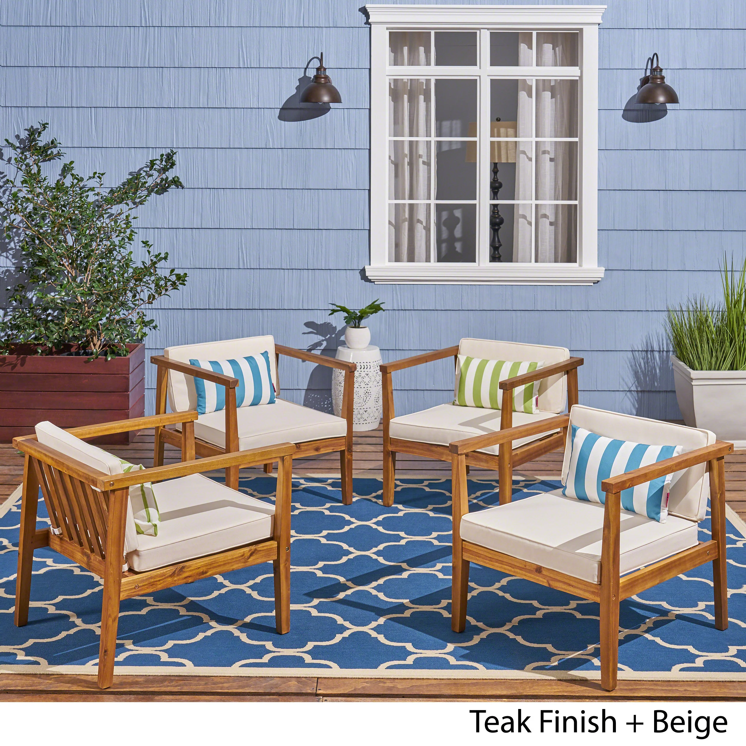 Thomson Outdoor Acacia Wood Club Chairs with Water-Resistant Cushions (Set of 4) - furnishings