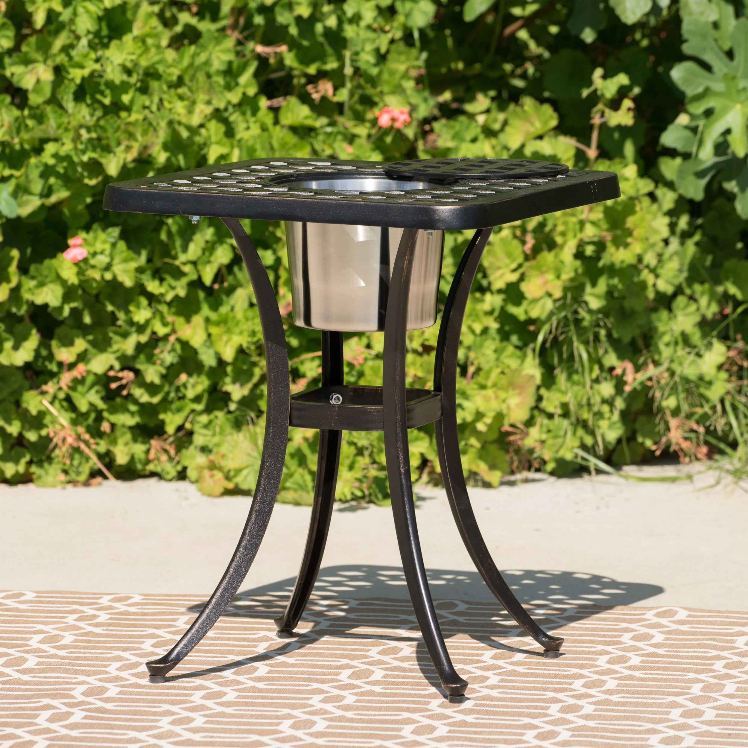 Ariel Outdoor 3 Piece Patina Copper Finish Cast Aluminum Bistro Set - furnishings