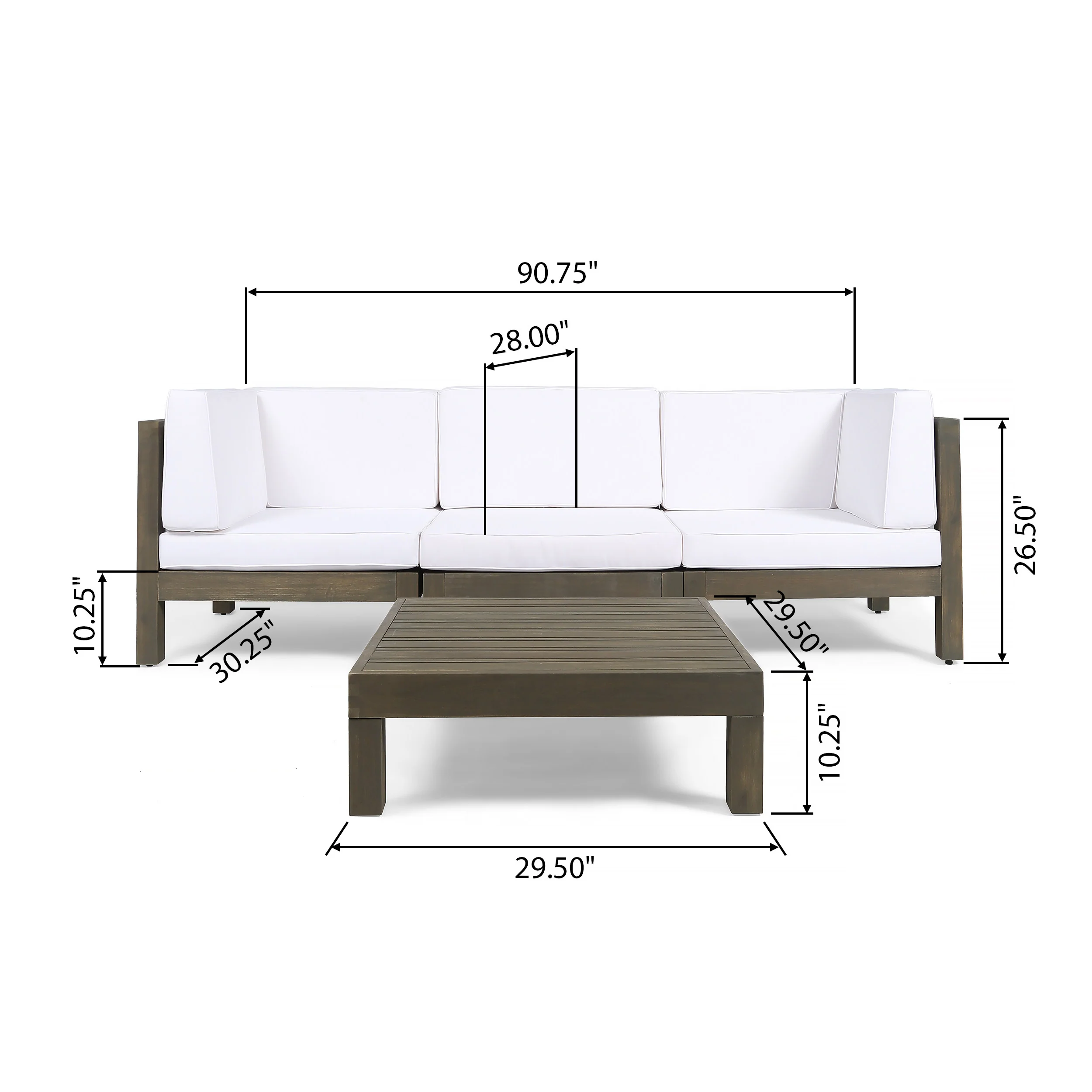 Dawson Outdoor Sectional Sofa Set with Coffee Table - 4-Piece 3-Seater - Acacia Wood - Outdoor Cushions - furnishings