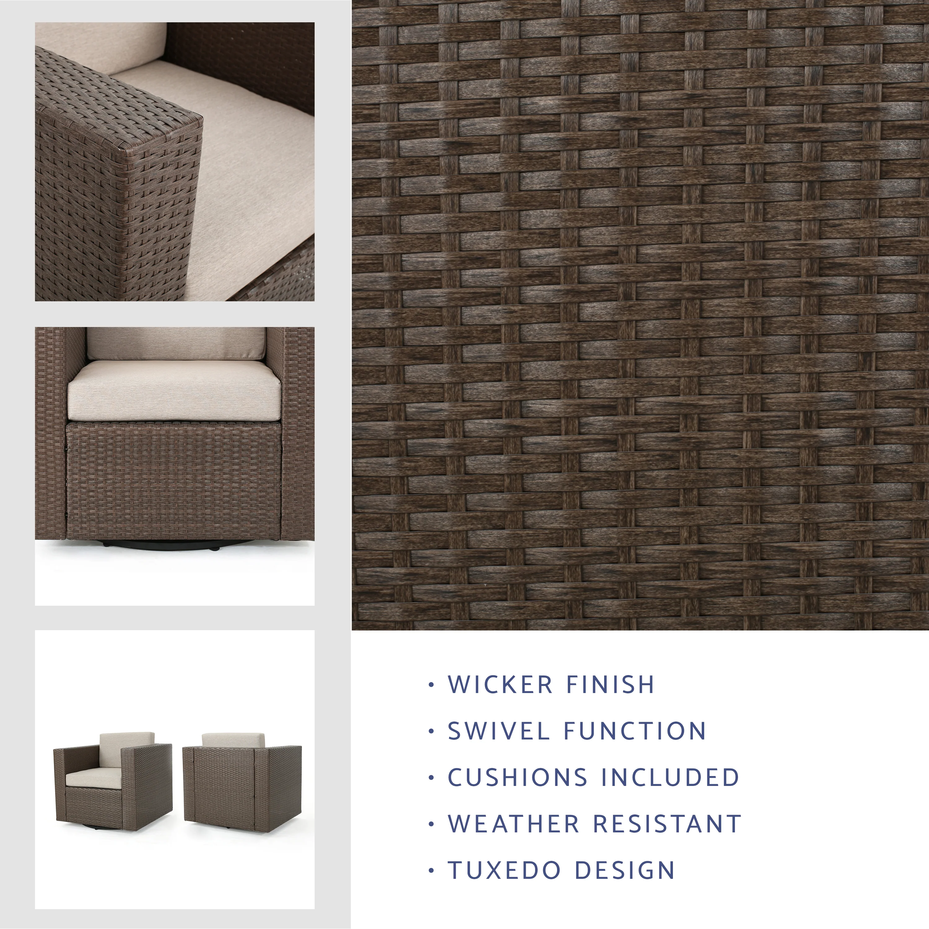 Venice Outdoor Wicker Swivel Club Chairs with Cushions - furnishings