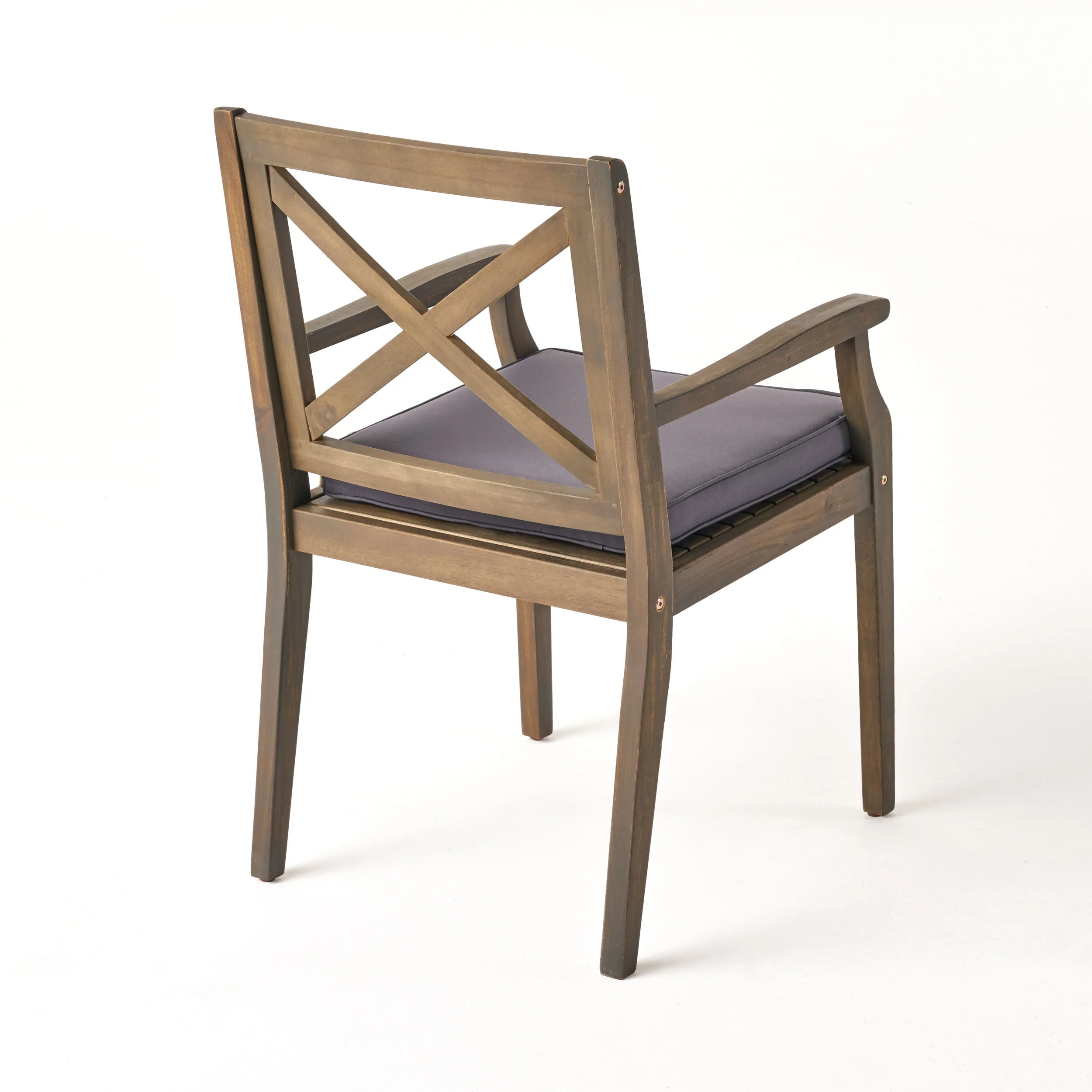 Peter Outdoor Acacia Wood Dining Chair (Set of 2), Grey with Grey Cushions - furnishings