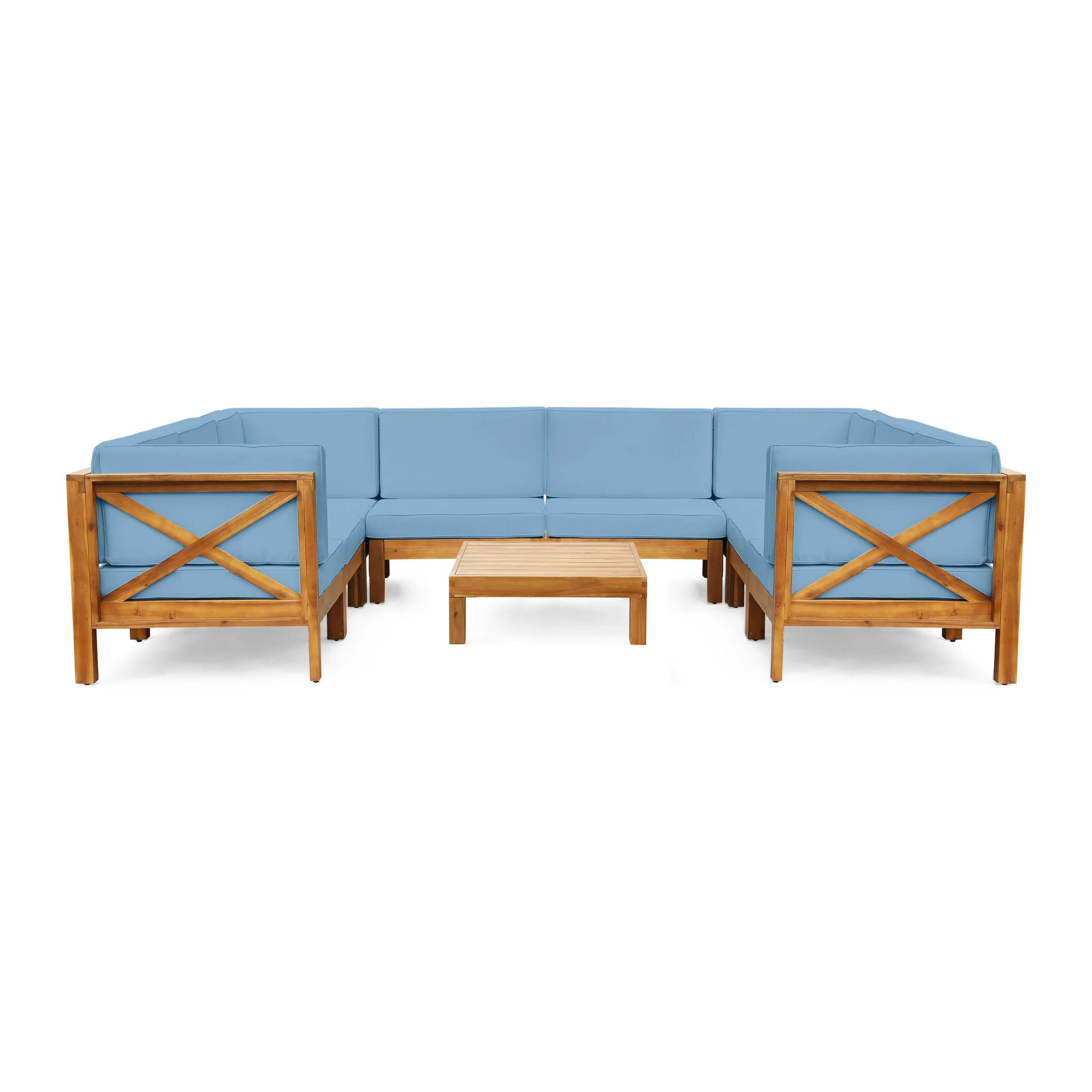 Brava Outdoor 8-Seater Acacia Wood Sectional Sofa Set with Coffee Table - furnishings