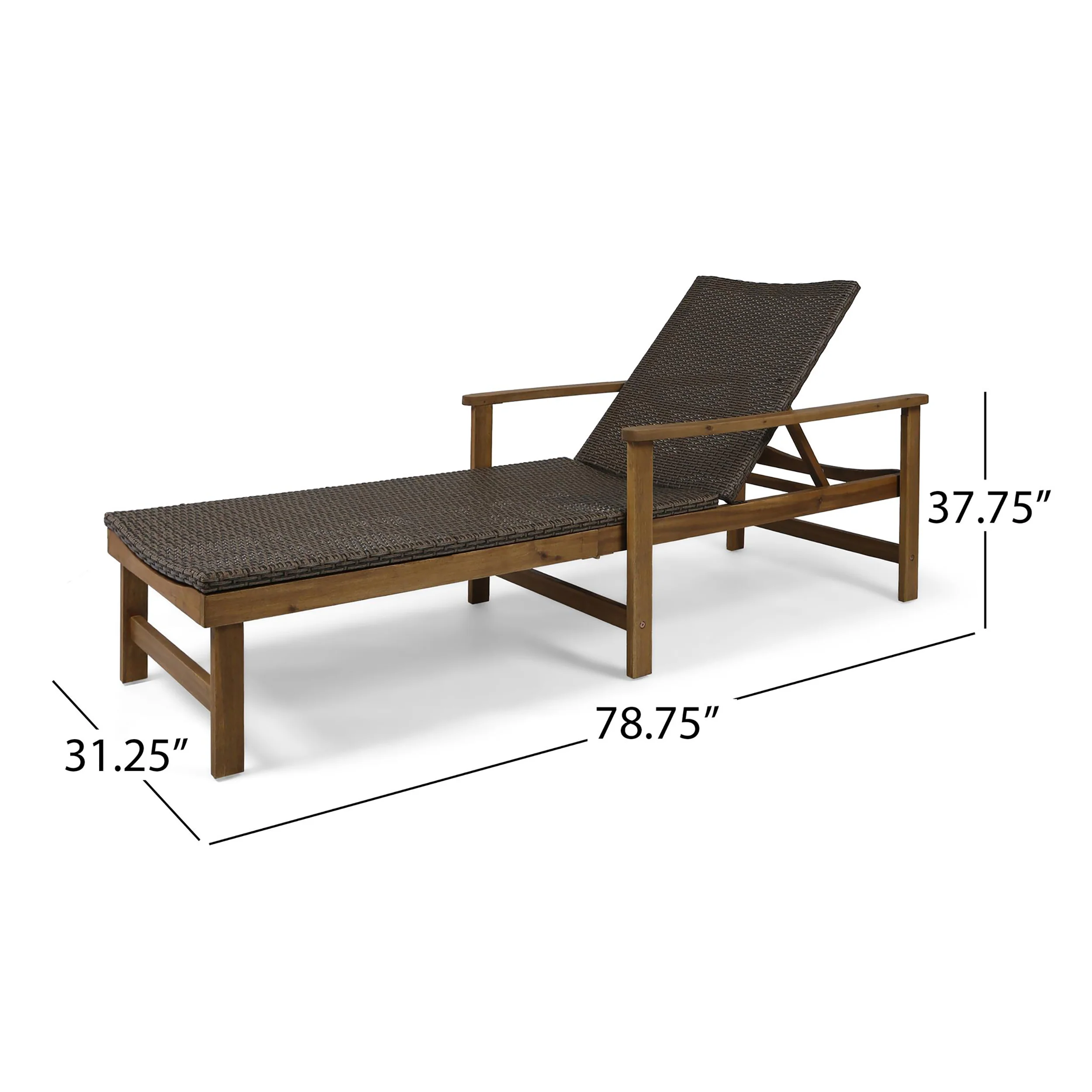 Kyle Outdoor Rustic Acacia Wood Chaise Lounge with Wicker Seating - furnishings