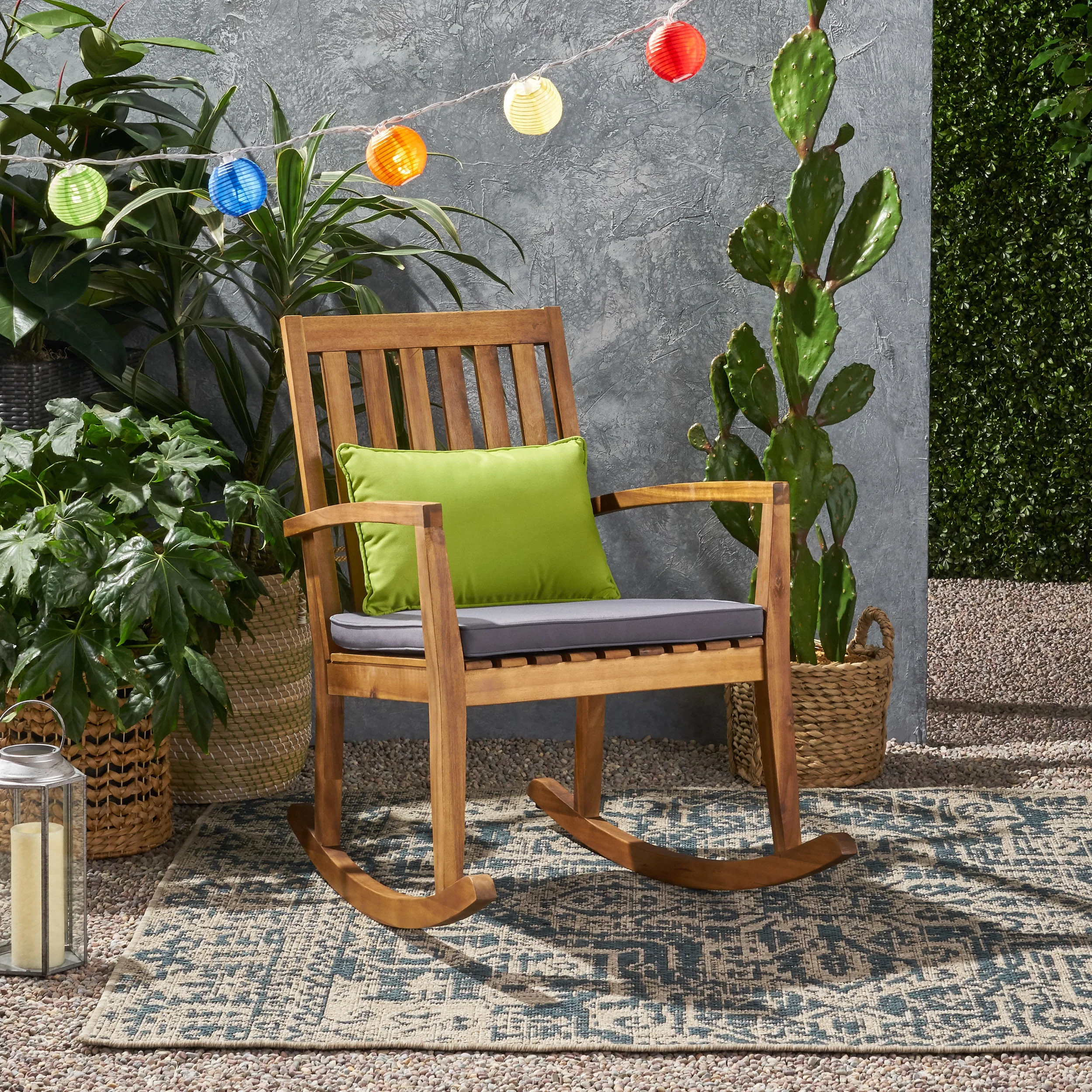 Yvonne Outdoor Acacia Wood Rocking Chair with Water-Resistant Cushions - furnishings