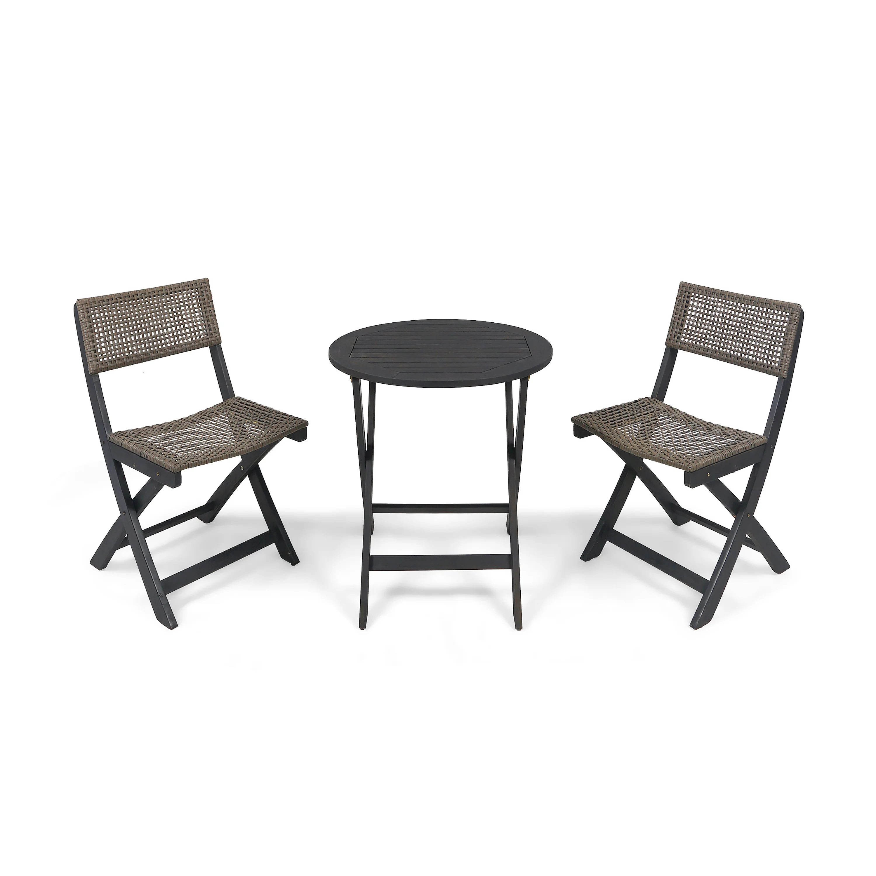 Truda Outdoor Acacia Wood Wicker Foldable Bistro Set with Chairs and Table - furnishings