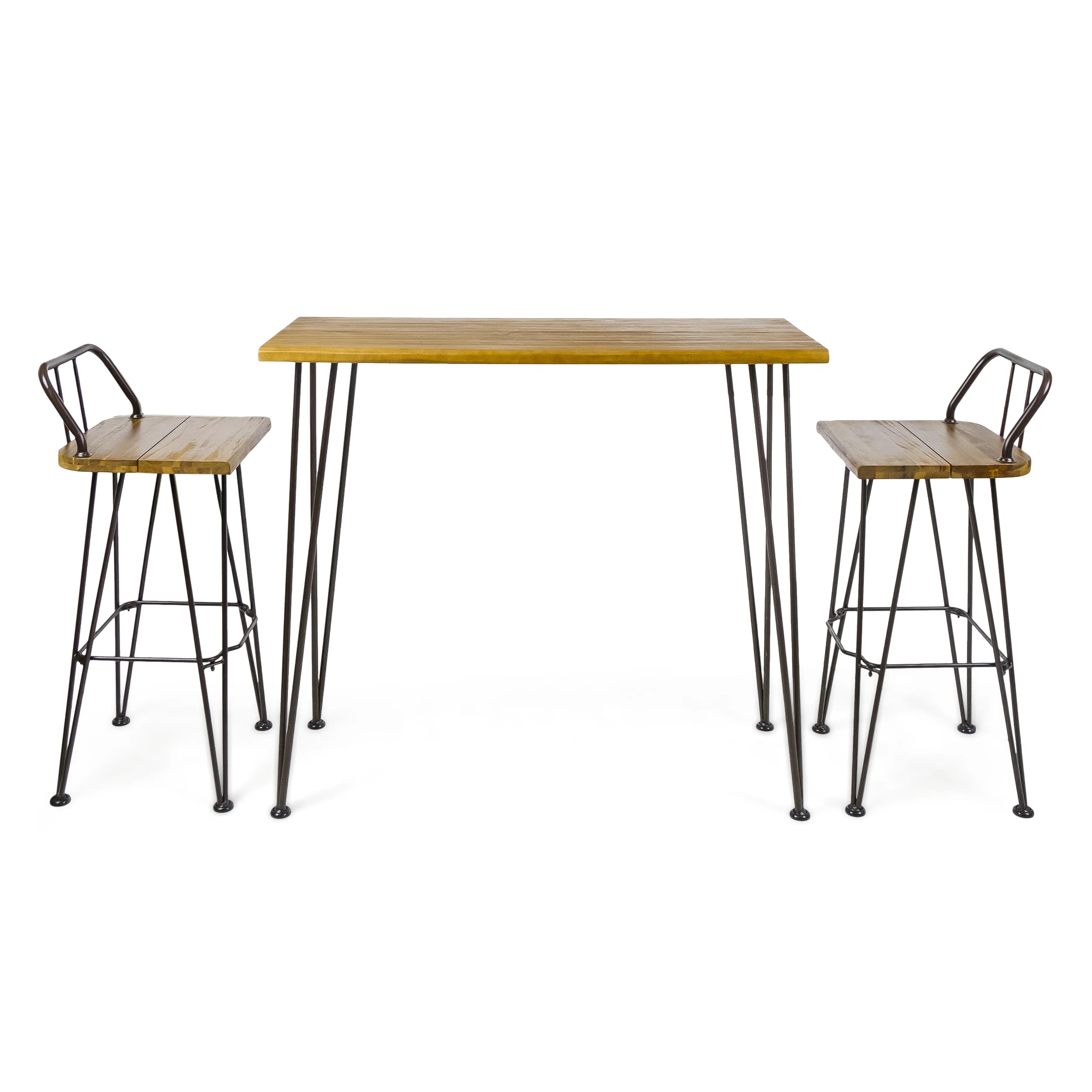 Dione Outdoor Industrial Teak Finished Acacia Wood Bar Set - furnishings