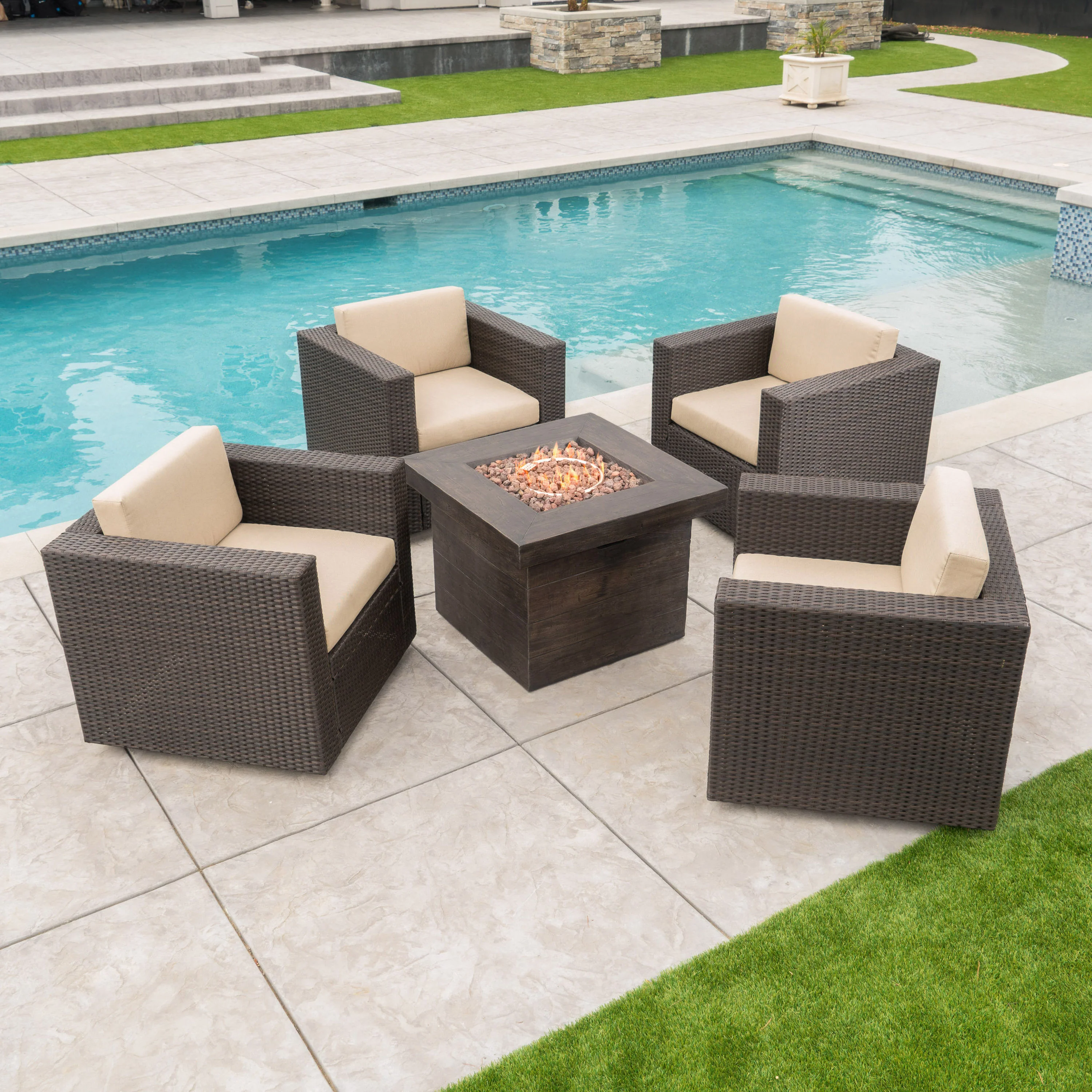 Venice 4-Seater Outdoor Fire Pit Chat Set - furnishings
