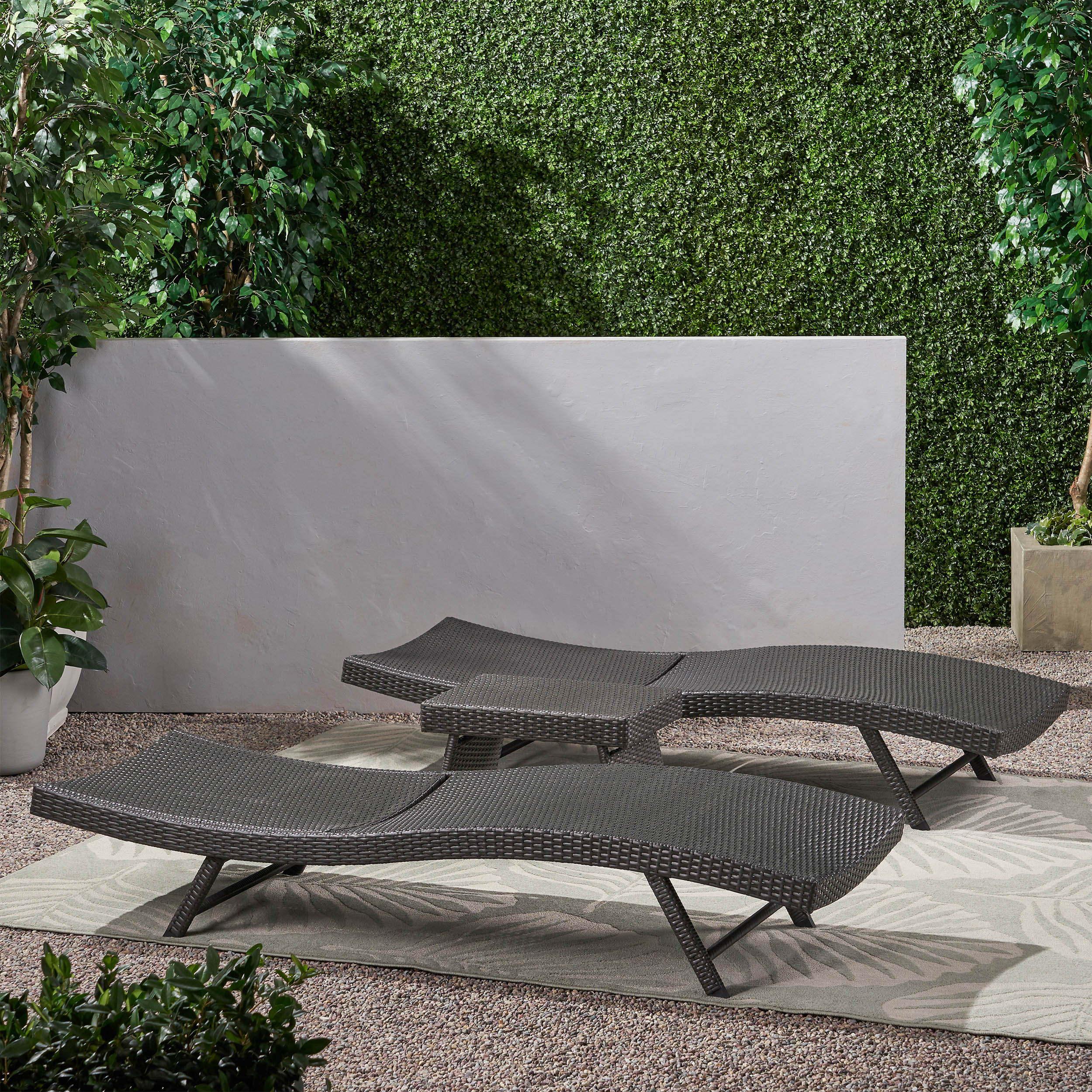 Eliana Outdoor 3 Piece Wicker Chaise Lounge Set - furnishings