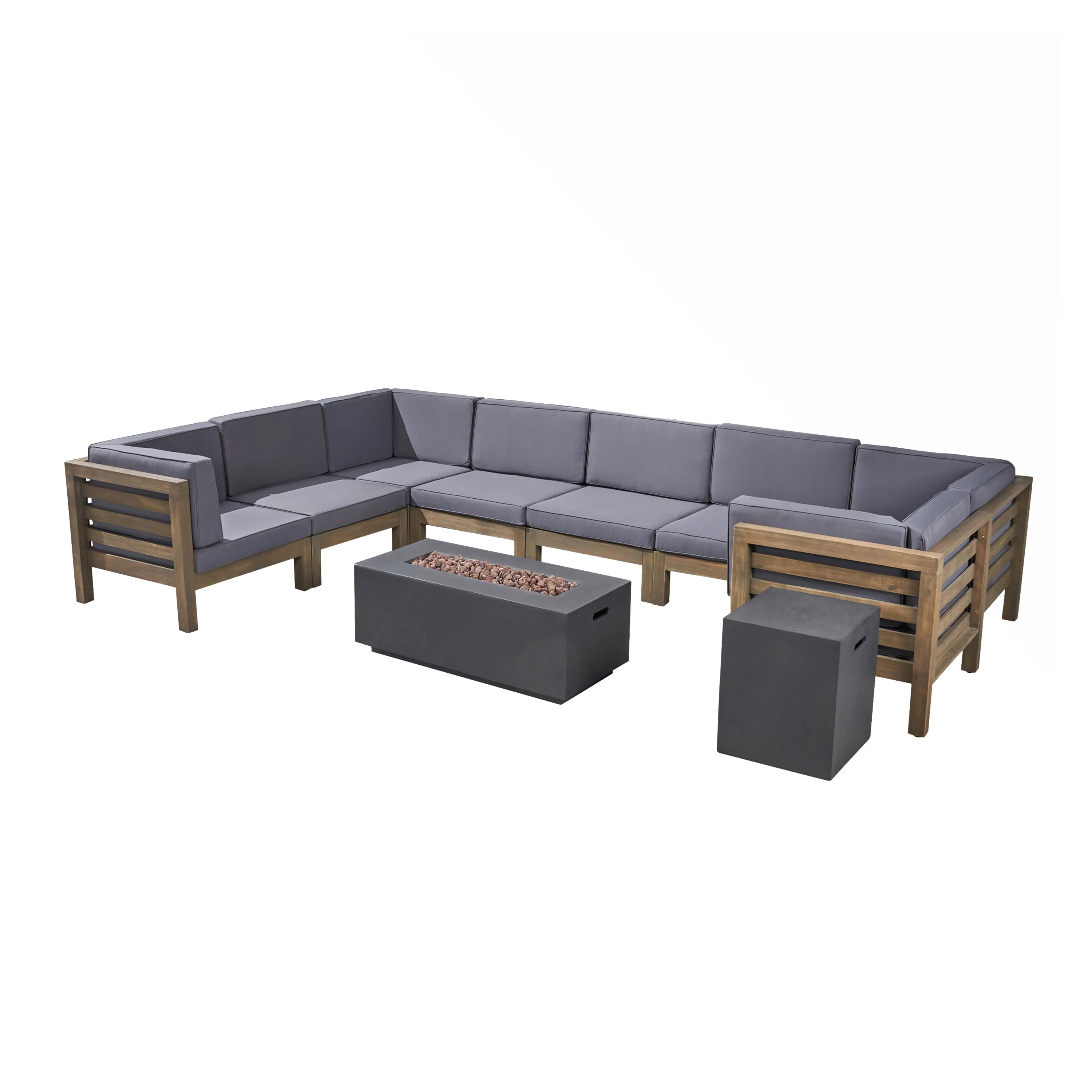Ravello Outdoor U-Shaped Sectional Sofa Set with Fire Pit - furnishings