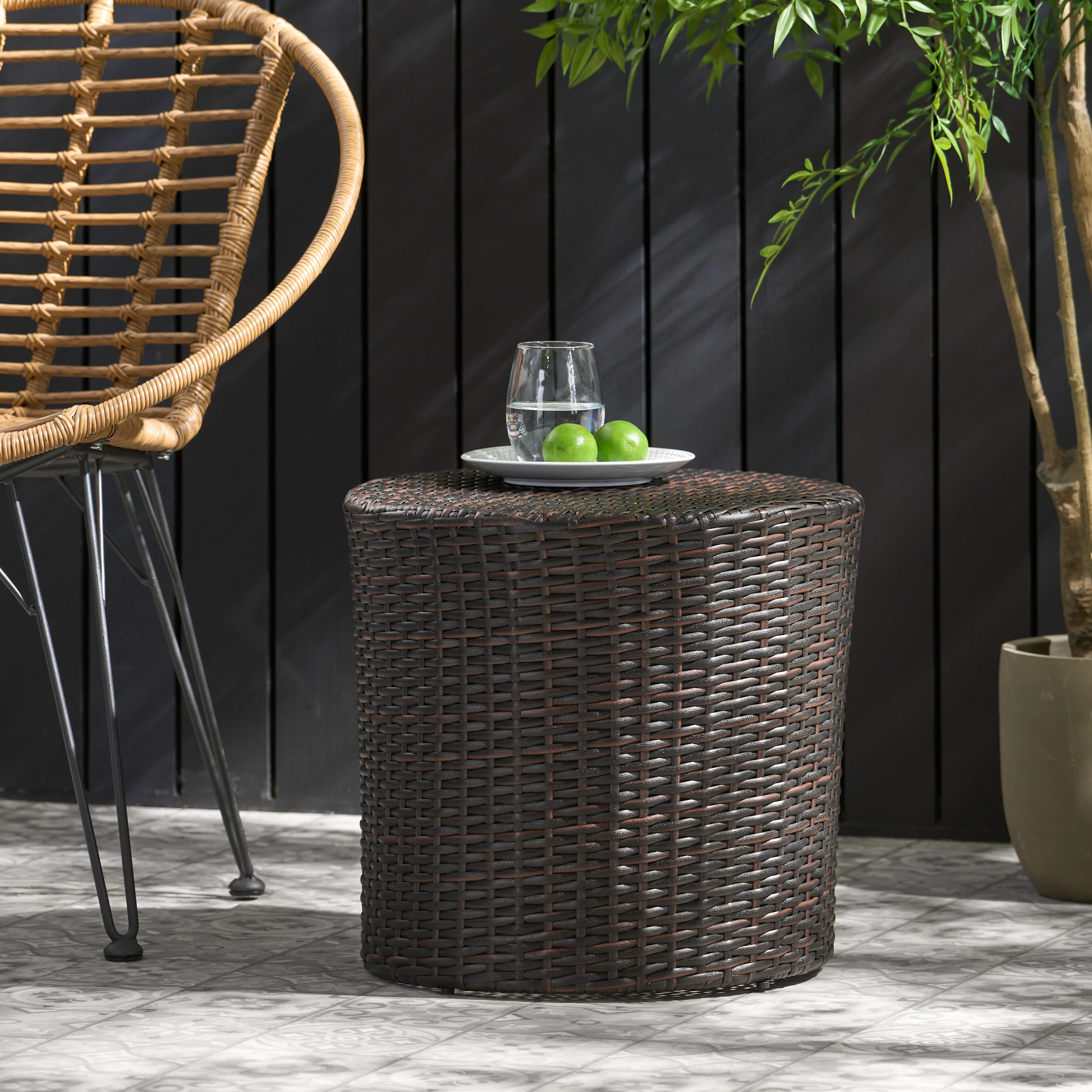 Overton Outdoor Wicker Barrel Side Table - furnishings
