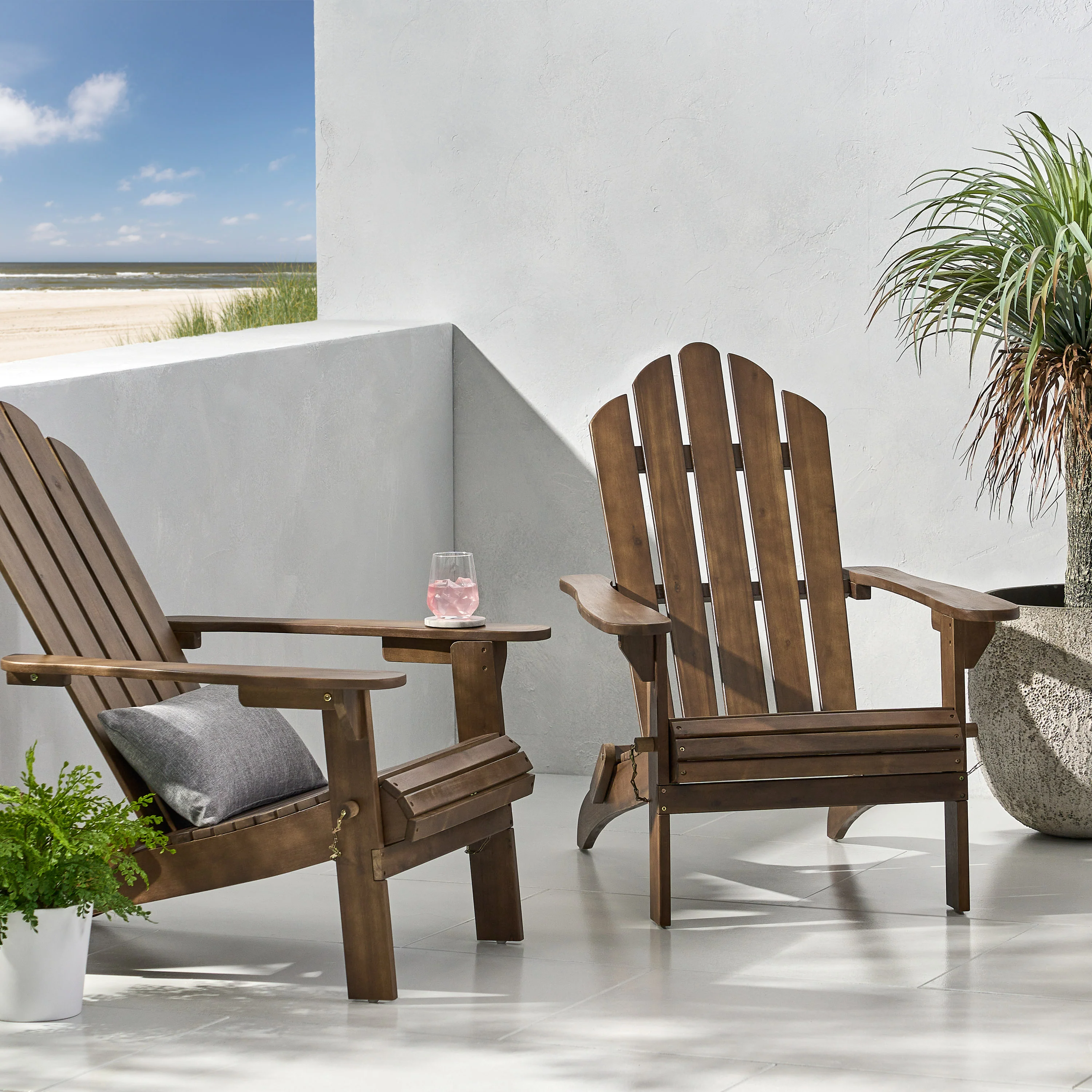 Cara Outdoor Acacia Wood Foldable Adirondack Chairs, Set of 2 - furnishings