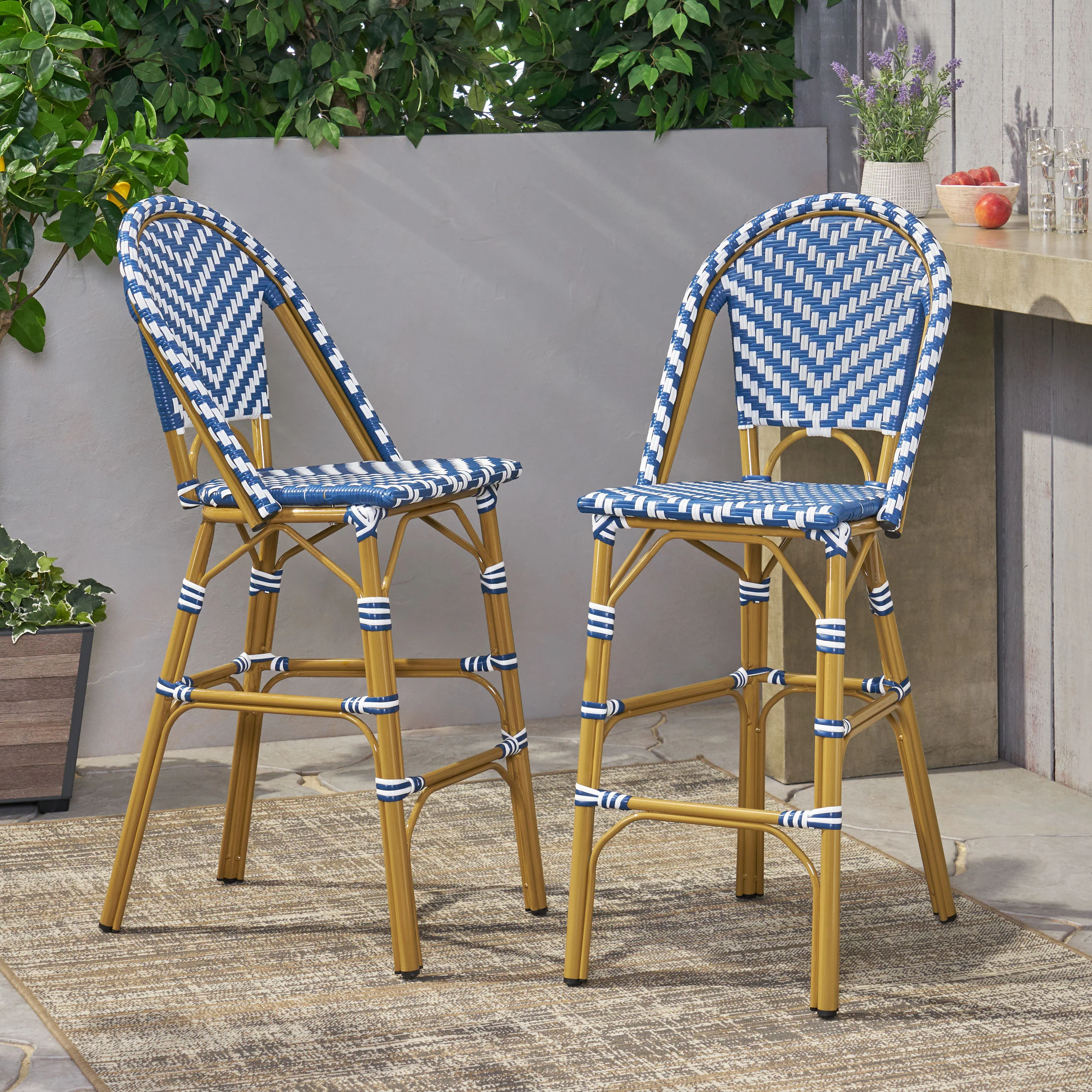 Grelton Outdoor Aluminum French Barstools, Set of 2 - furnishings