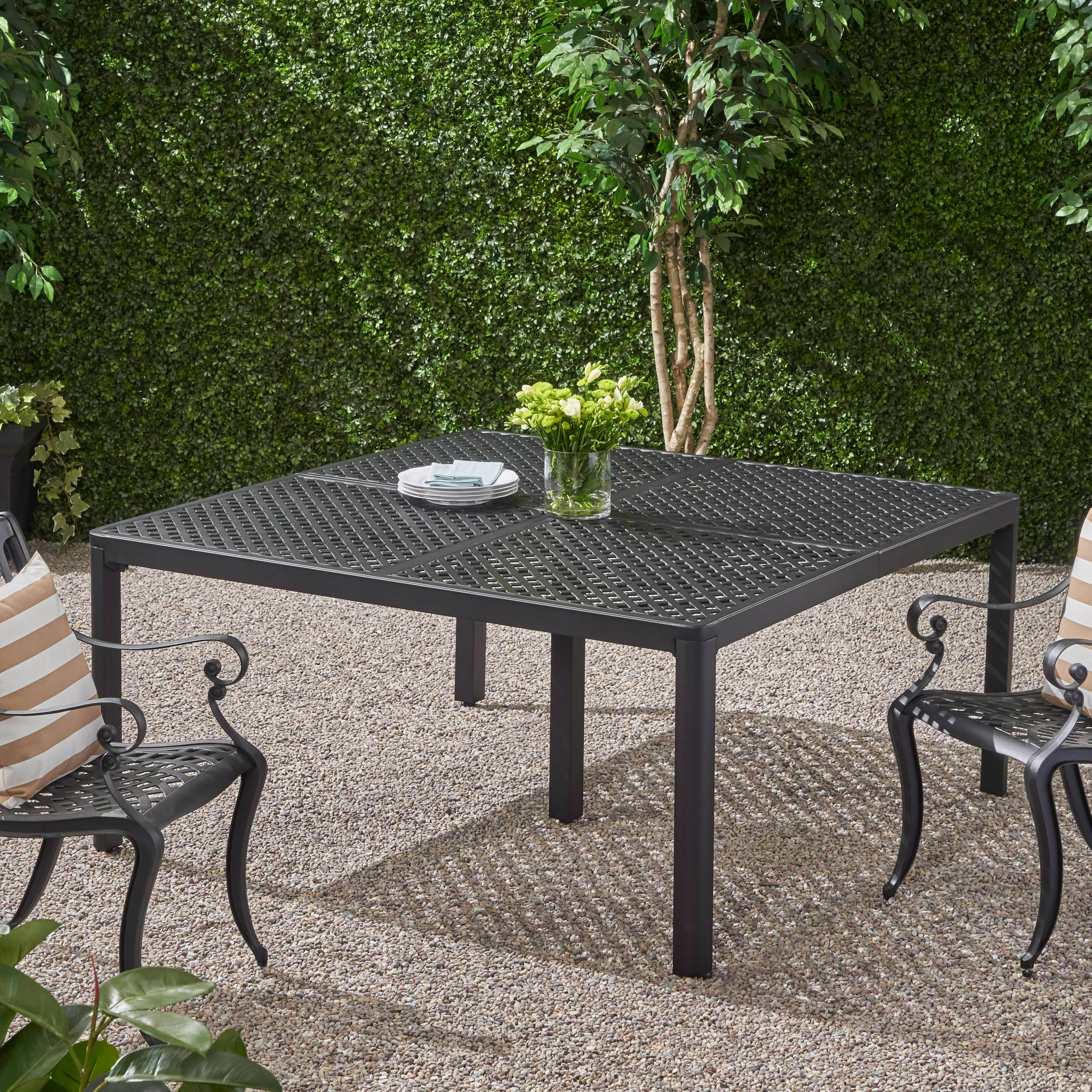 Frisco Modern Aluminum Dining Table with Woven Accents - furnishings