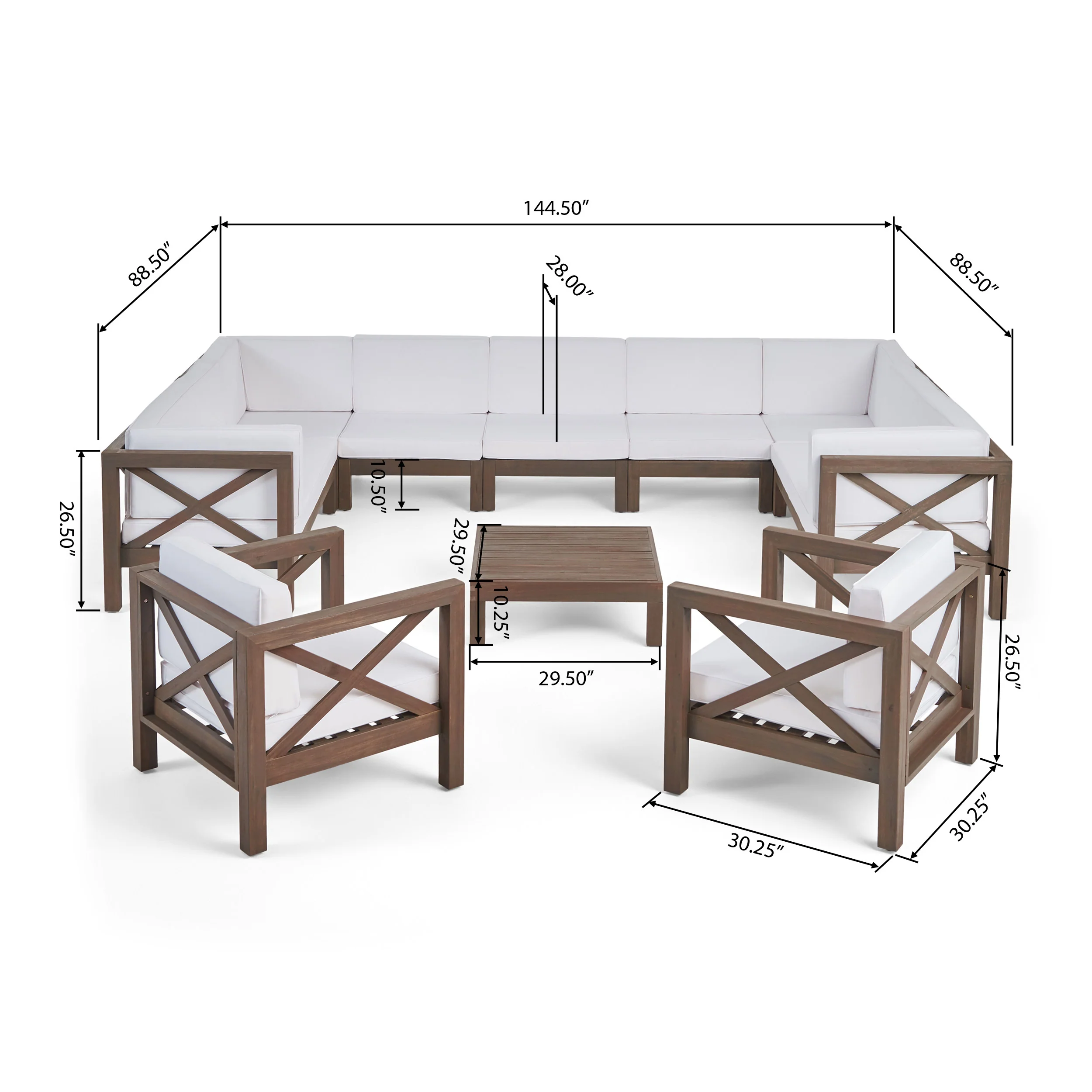 Isabella Outdoor 11 Seater Acacia Wood Sectional Sofa and Club Chair Set - furnishings