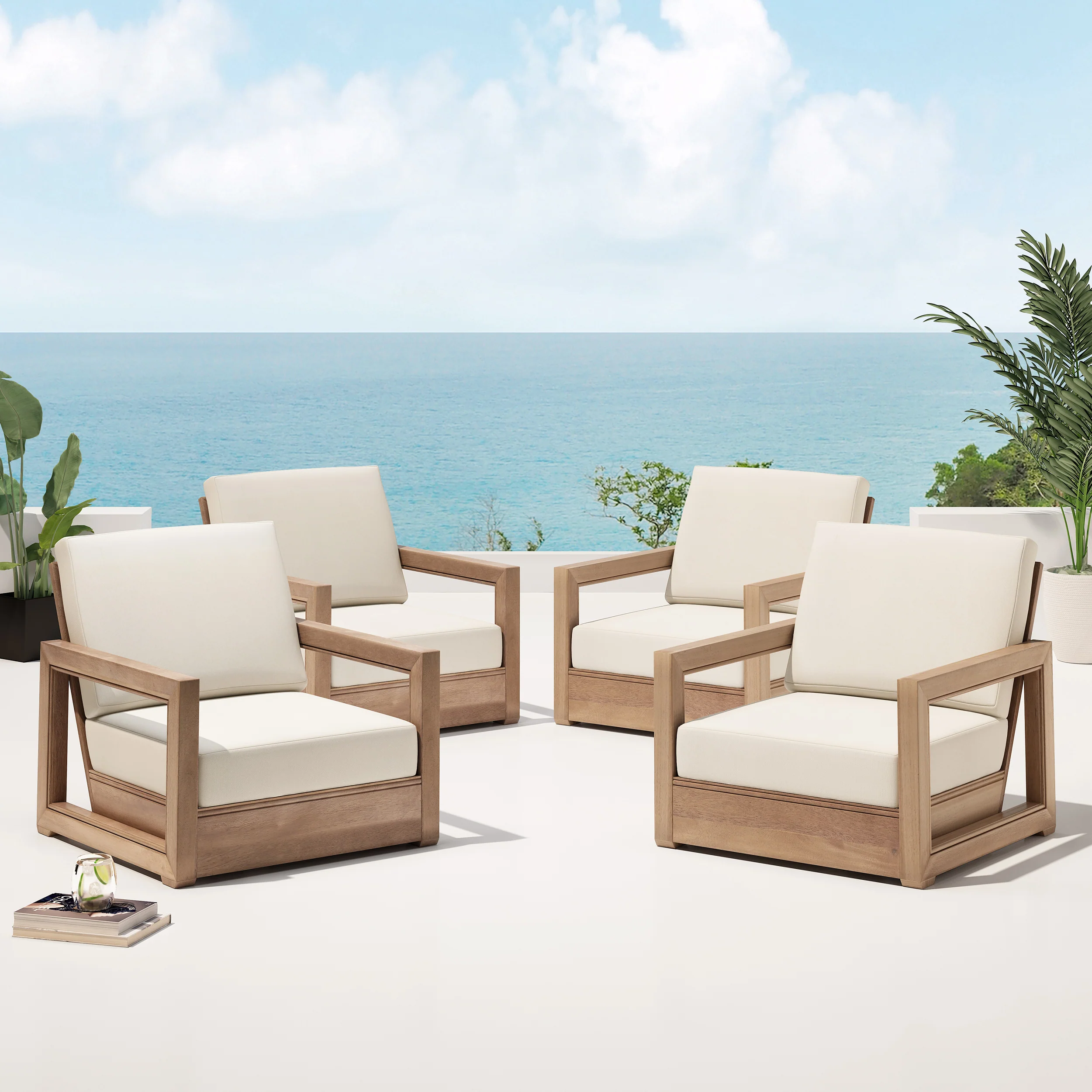 Andrae Outdoor Acacia Wood Club Chairs (Set of 4) - furnishings