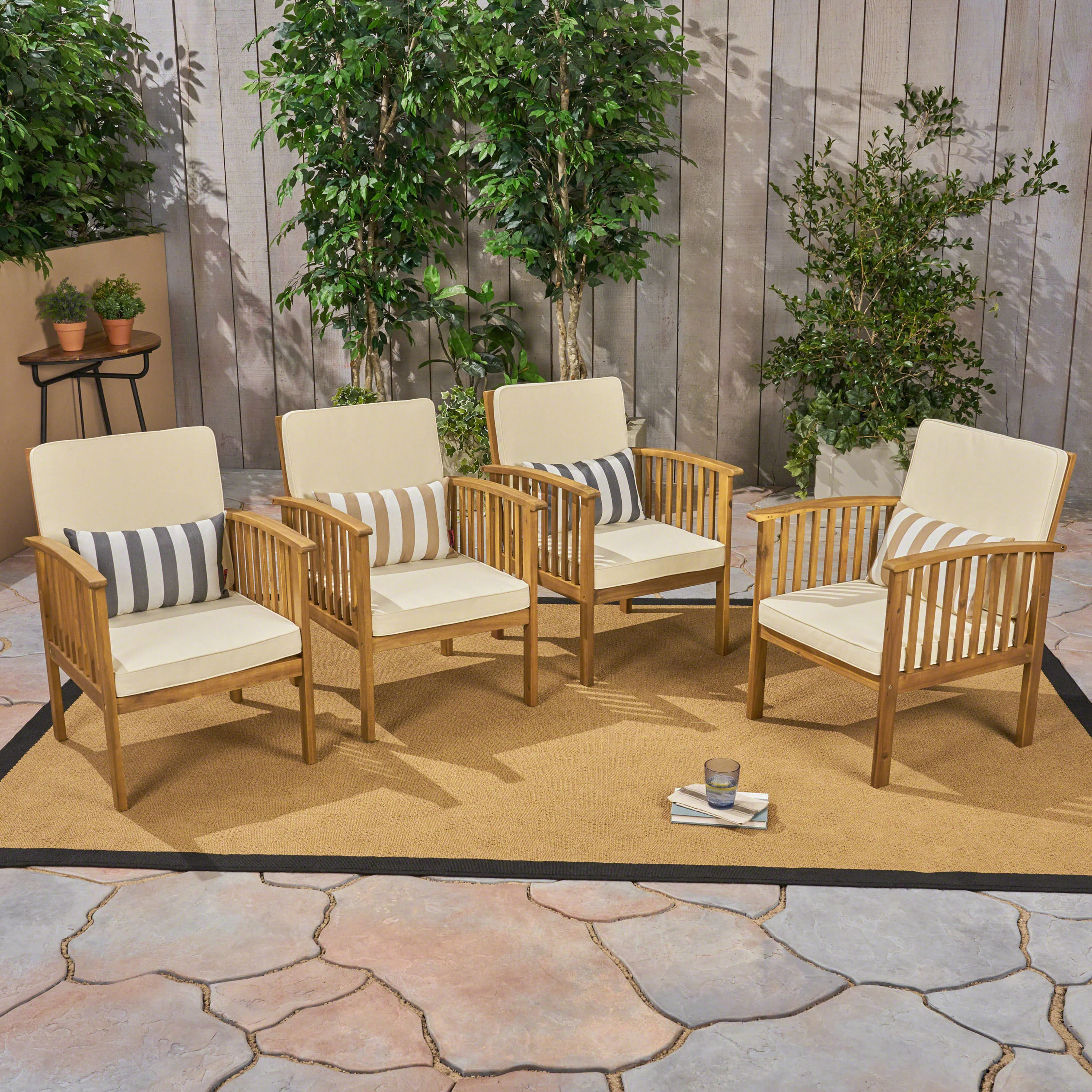 Ray Acacia Outdoor Acacia Wood Club Chairs w/ Cushions - furnishings