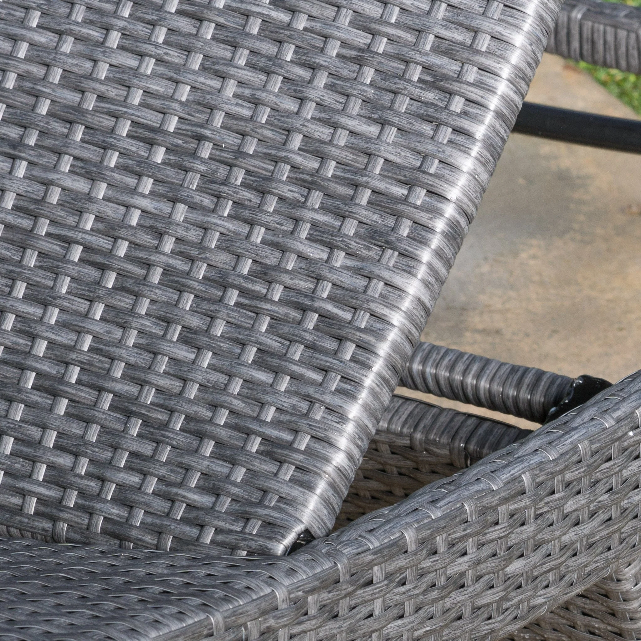 Lakeport Outdoor Grey Wicker Adjustable Chaise Lounge and Table Set - furnishings