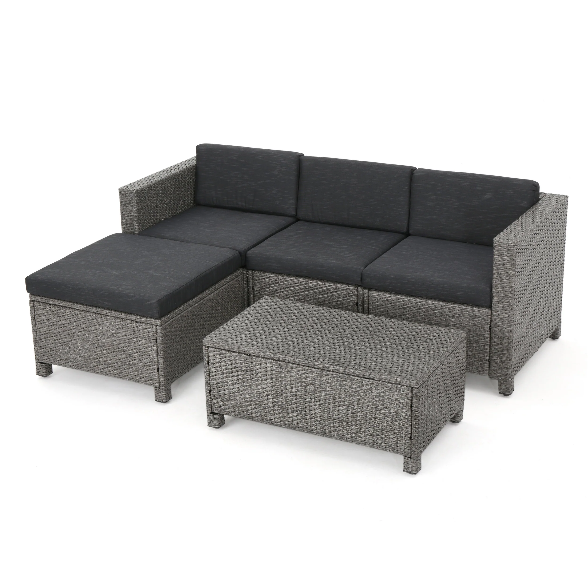 Lorita Outdoor 5-piece Dark Gray Wicker Sectional Sofa Set with Black Cushions - furnishings