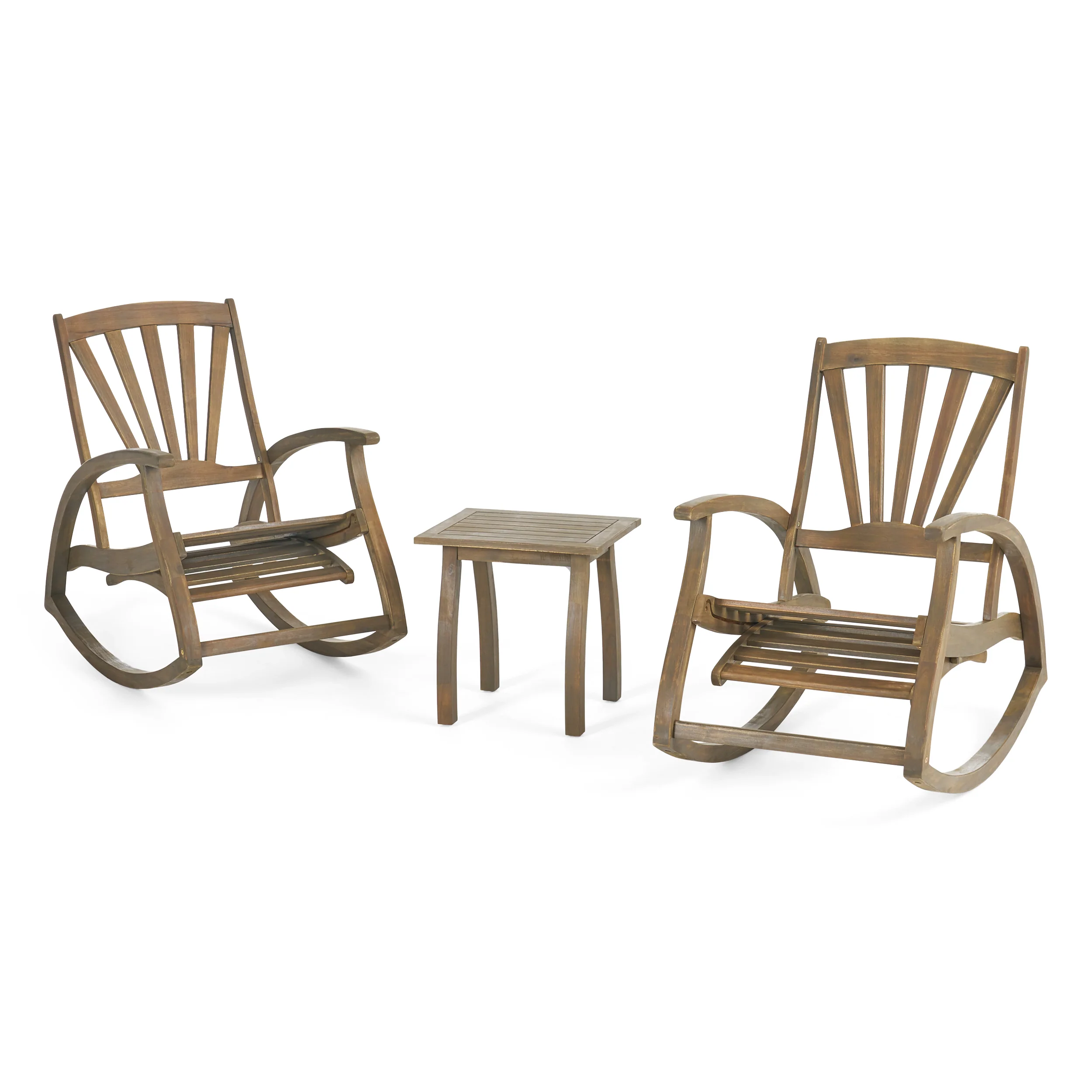 Sunview Outdoor Rustic Acacia Wood Recliner Rocking Chair with Side Table - furnishings