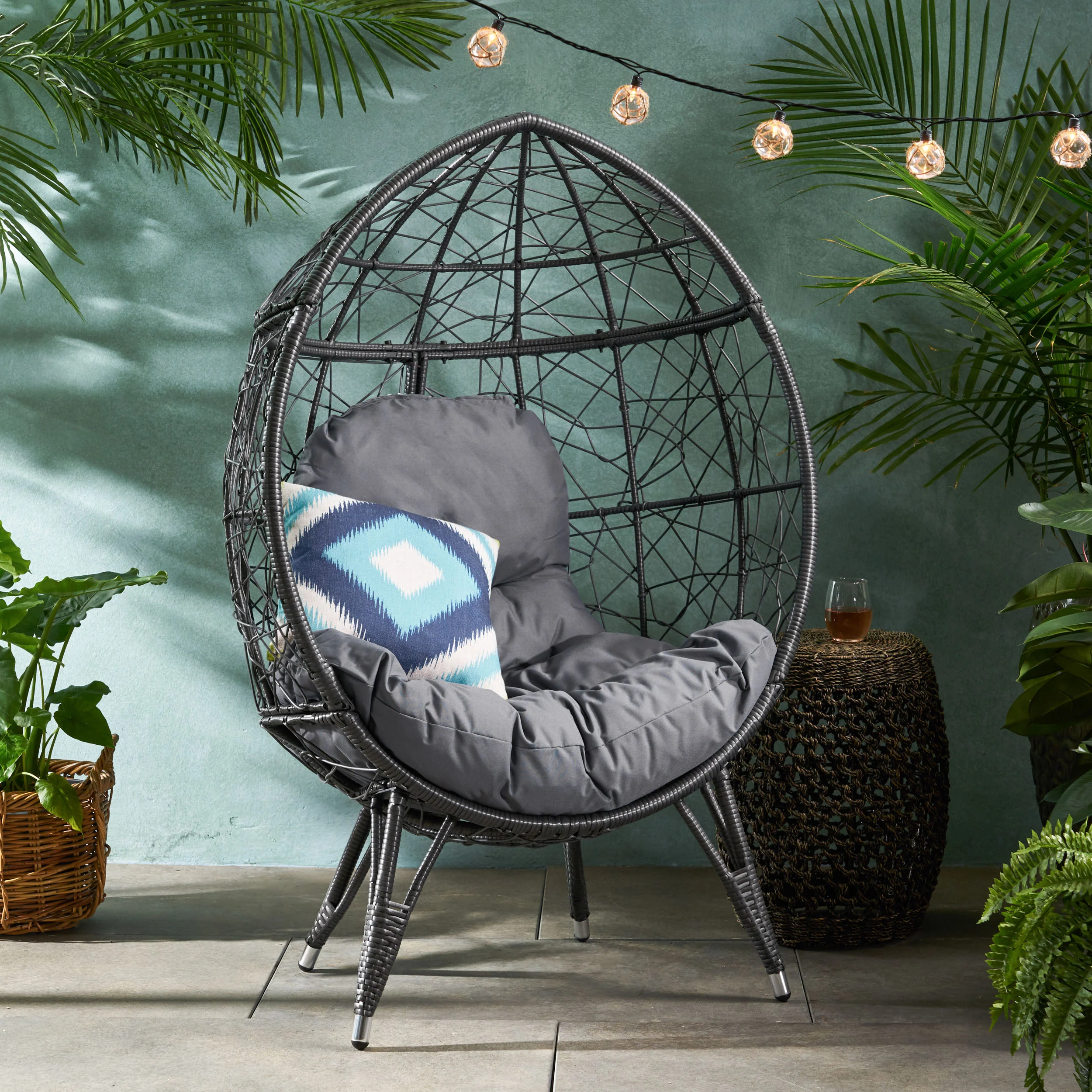 Hendryx Outdoor Freestanding Wicker Teardrop / Egg Chair - furnishings