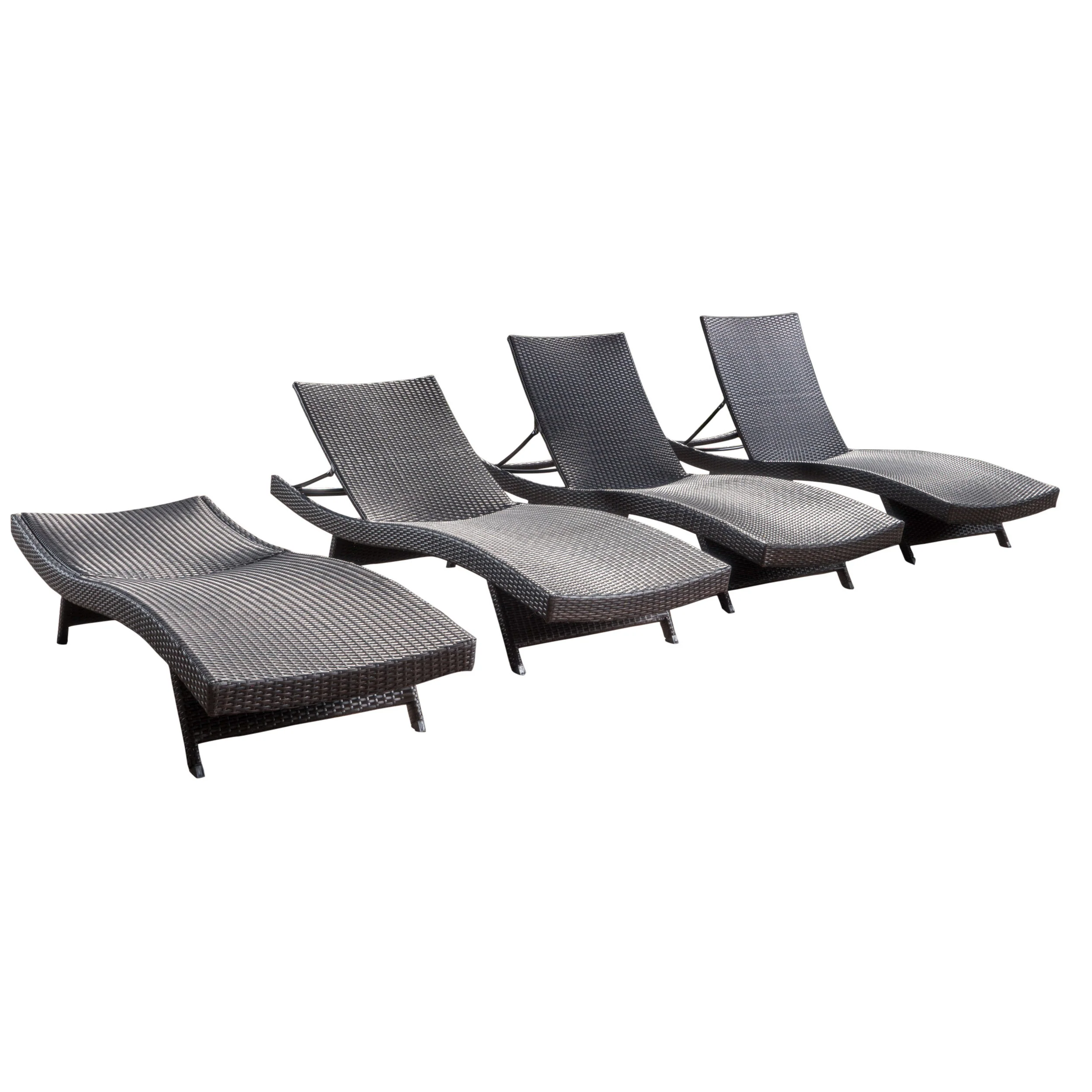 Set of 4 Luxury Outdoor Patio Furniture PE Wicker Chaise Lounge Chairs - furnishings