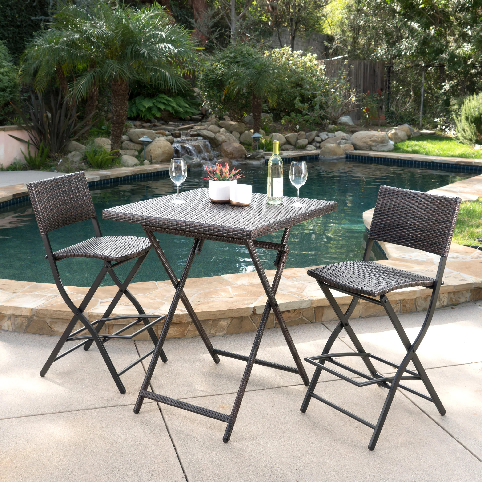Marinelli Outdoor Multibrown Wicker 3 Piece Bar Set - furnishings