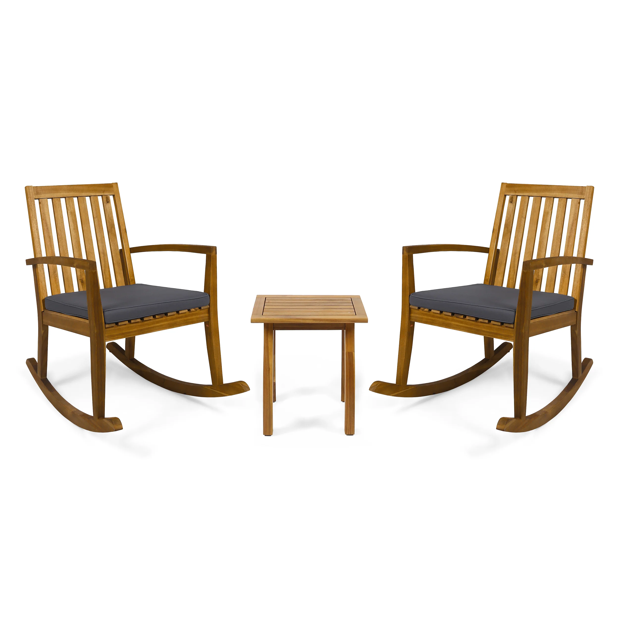 Yvonne Outdoor Acacia Wood Rocking Chair Chat Set - furnishings