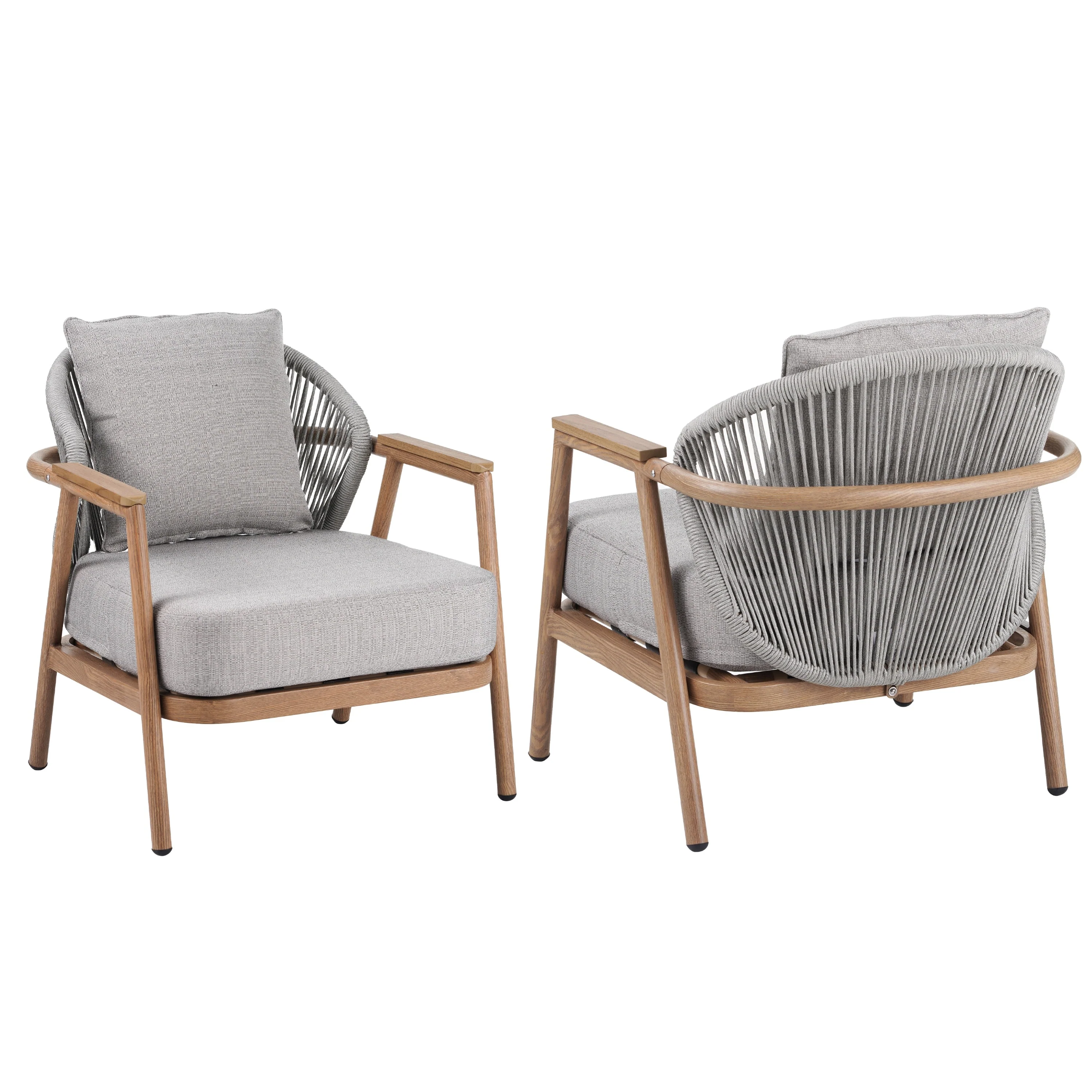 Willowe Taupe + Teak Rope Weave Upholstered Outdoor Patio Club Chair with Pillow - furnishings