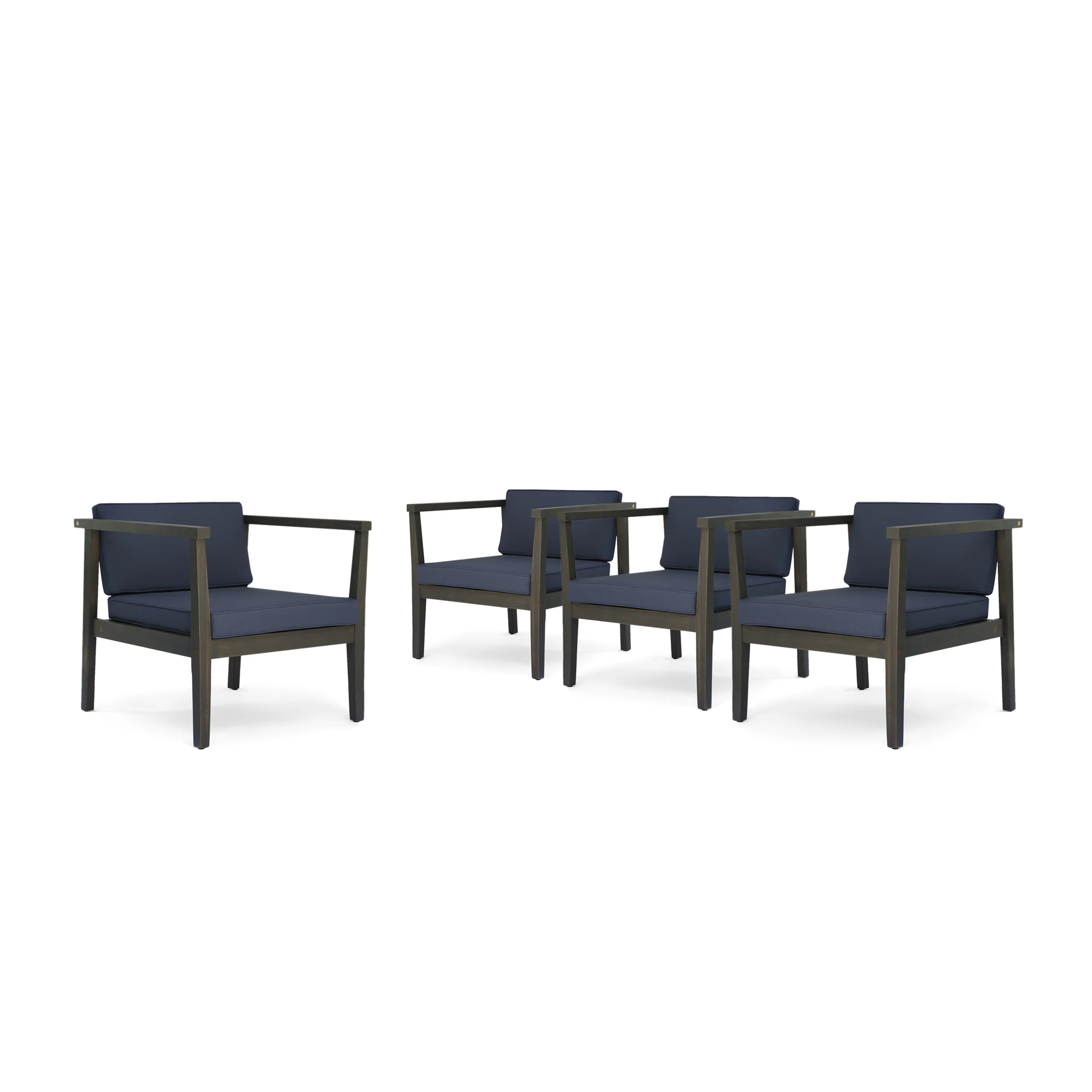 Thomson Outdoor Acacia Wood Club Chairs with Water-Resistant Cushions (Set of 4) - furnishings