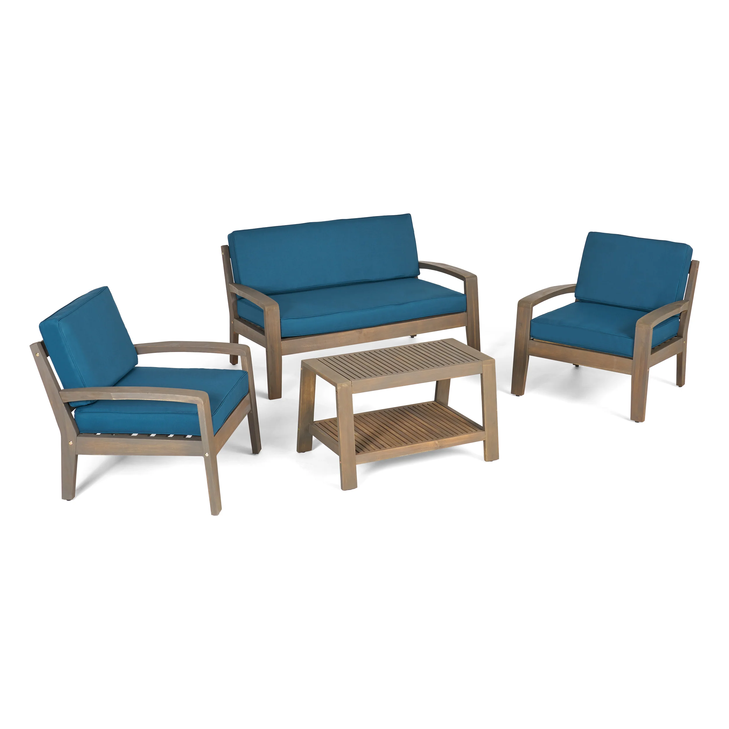 Parma Patio Acacia Wood 4-Seater Conversation Set with Coffee Table and Cushions - furnishings