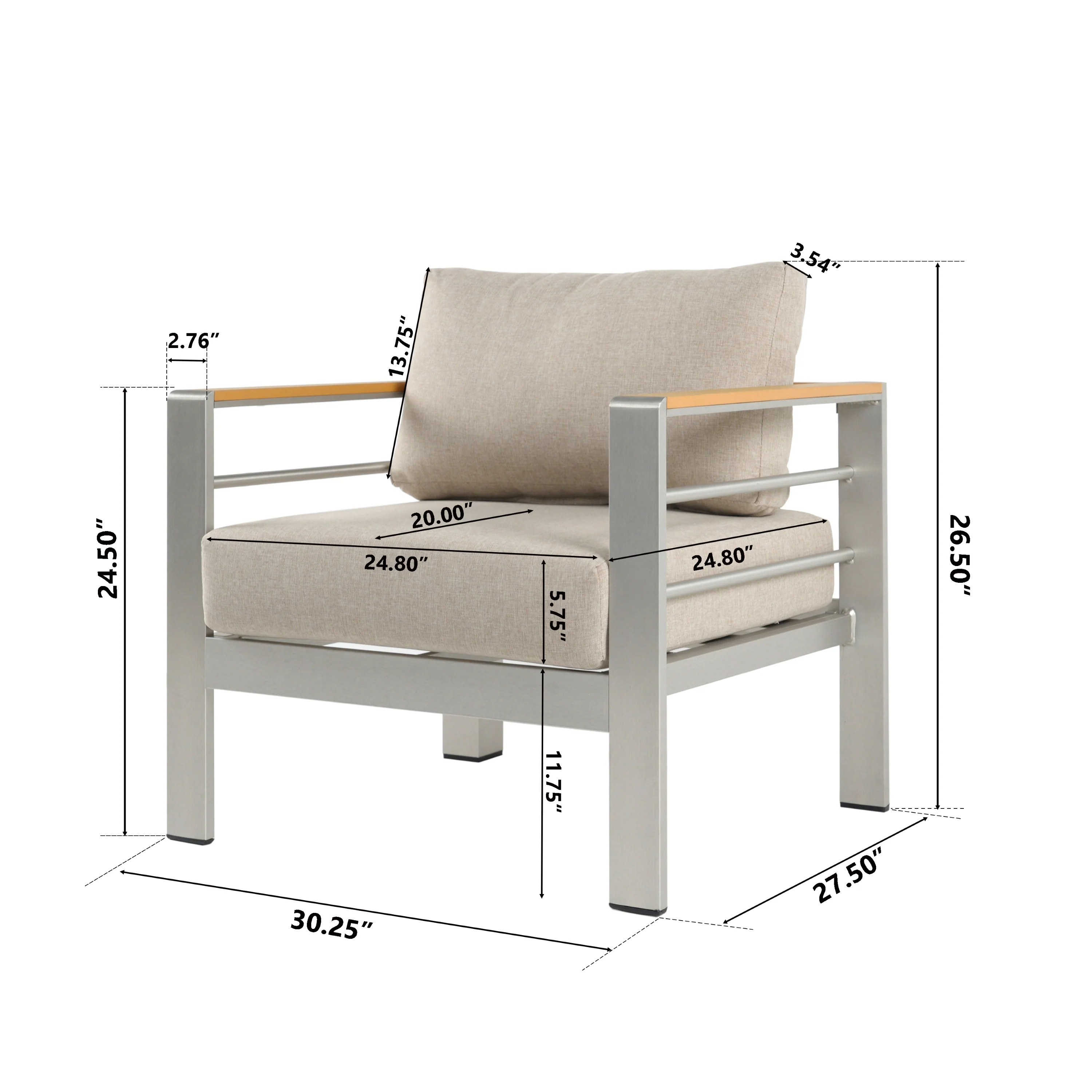 Therone Aluminum Outdoor Patio Club Chair with Beige Cushions - furnishings