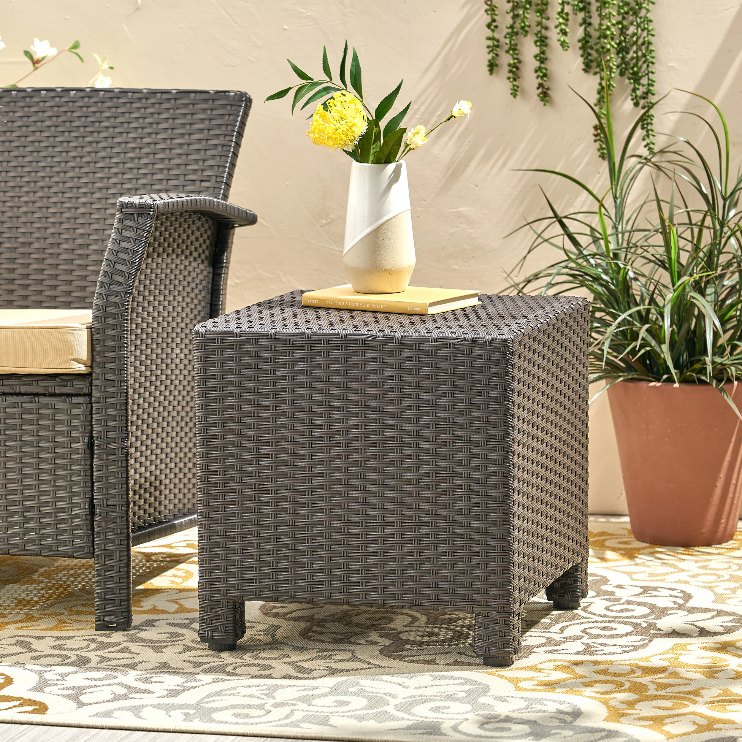 Pueblo Outdoor Wicker Accent Side Table - furnishings