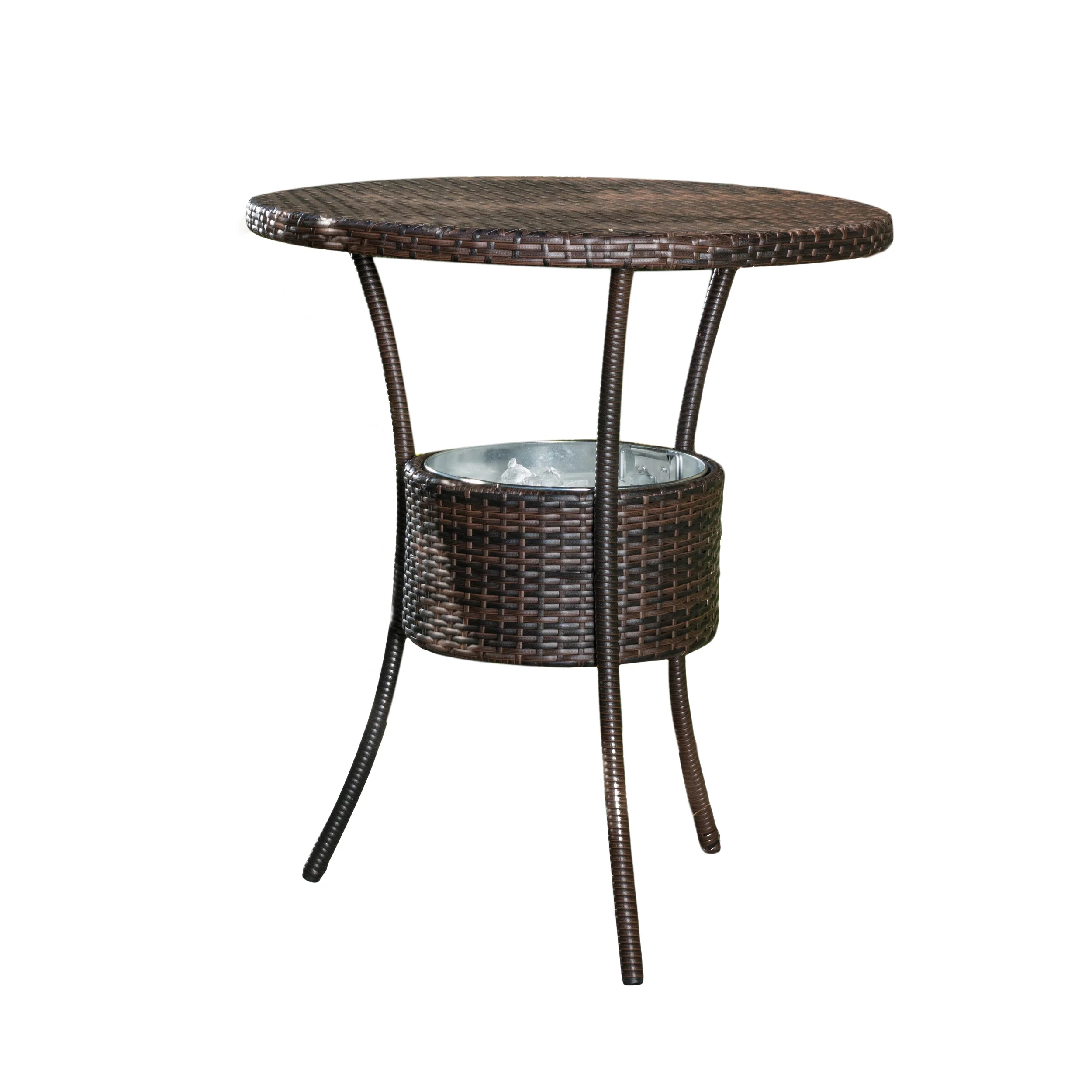 Tampa Bay Outdoor Circular Multi-Brown Wicker Dining Table with Ice Bucket - furnishings