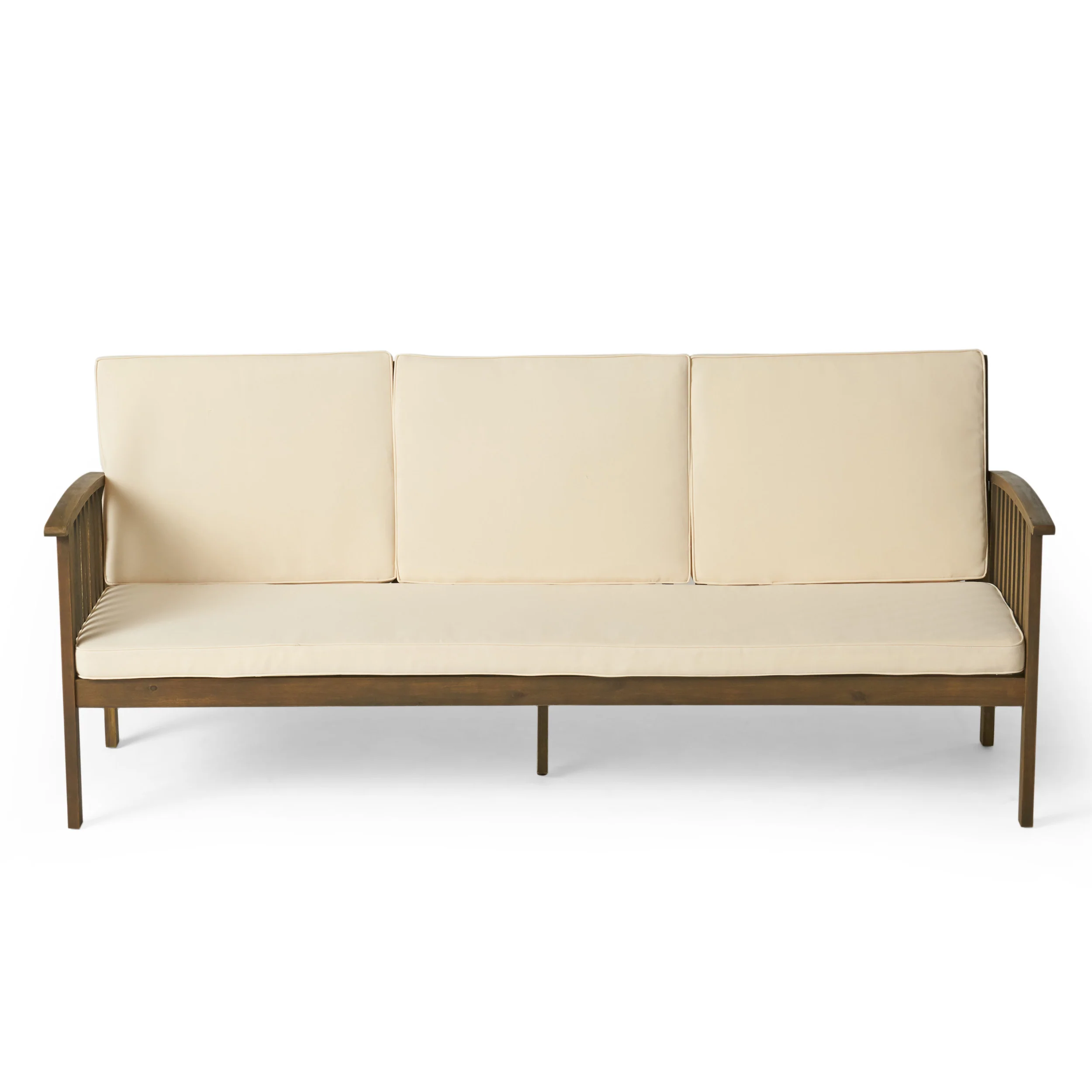 Cape Outdoor Open Slat Acacia Wood 3-Seater Sofa w/ Water-Resistant Cushions - furnishings