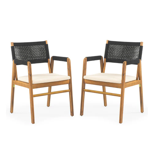 Ansel Modern Patio Outdoor Dining Chairs with Beige Cushions, Set of 2 - furnishings
