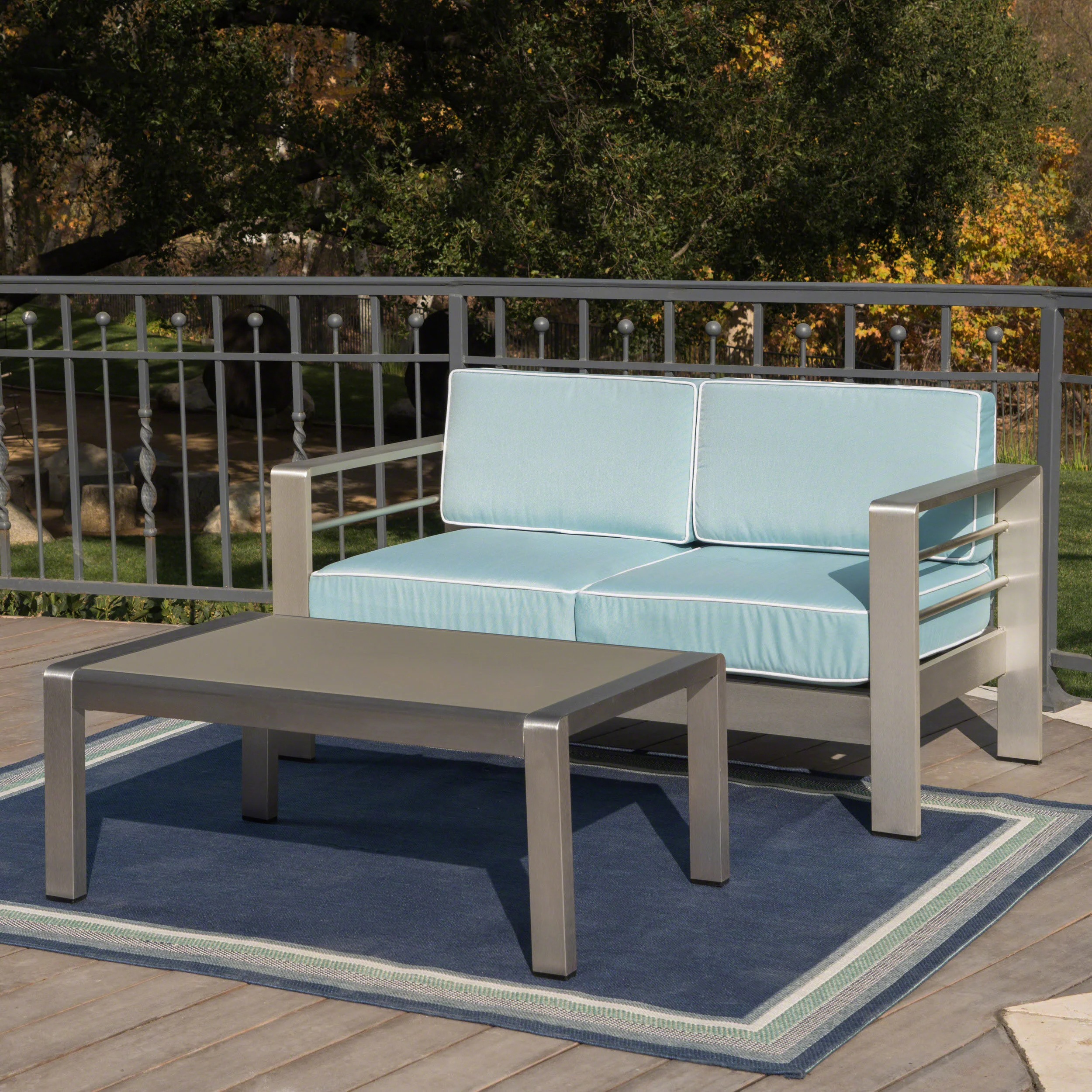 Crested Bay Outdoor Aluminum Loveseat and Coffee Table Set - furnishings