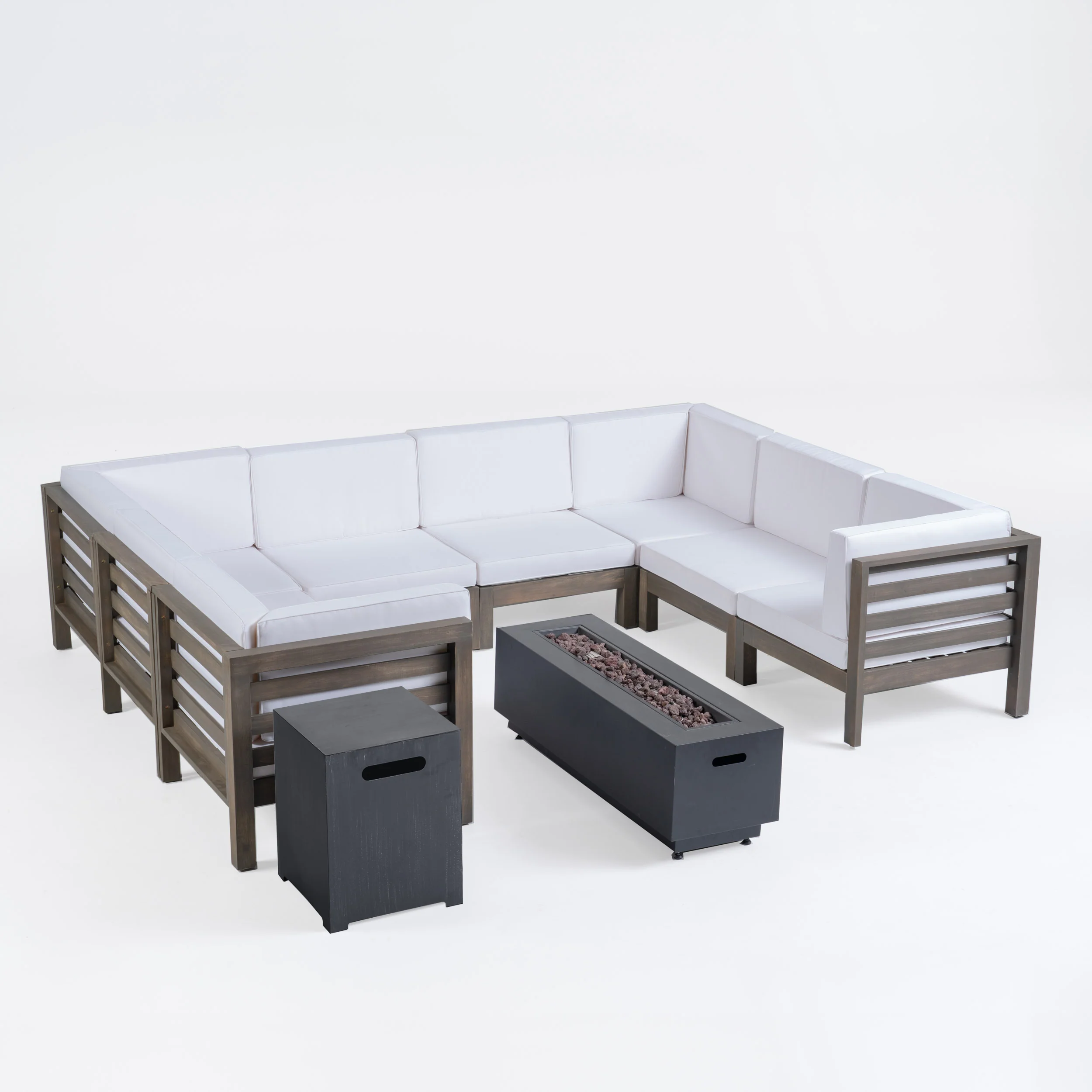 Krystin Outdoor U-Shaped Sectional Sofa Set with Fire Pit - furnishings