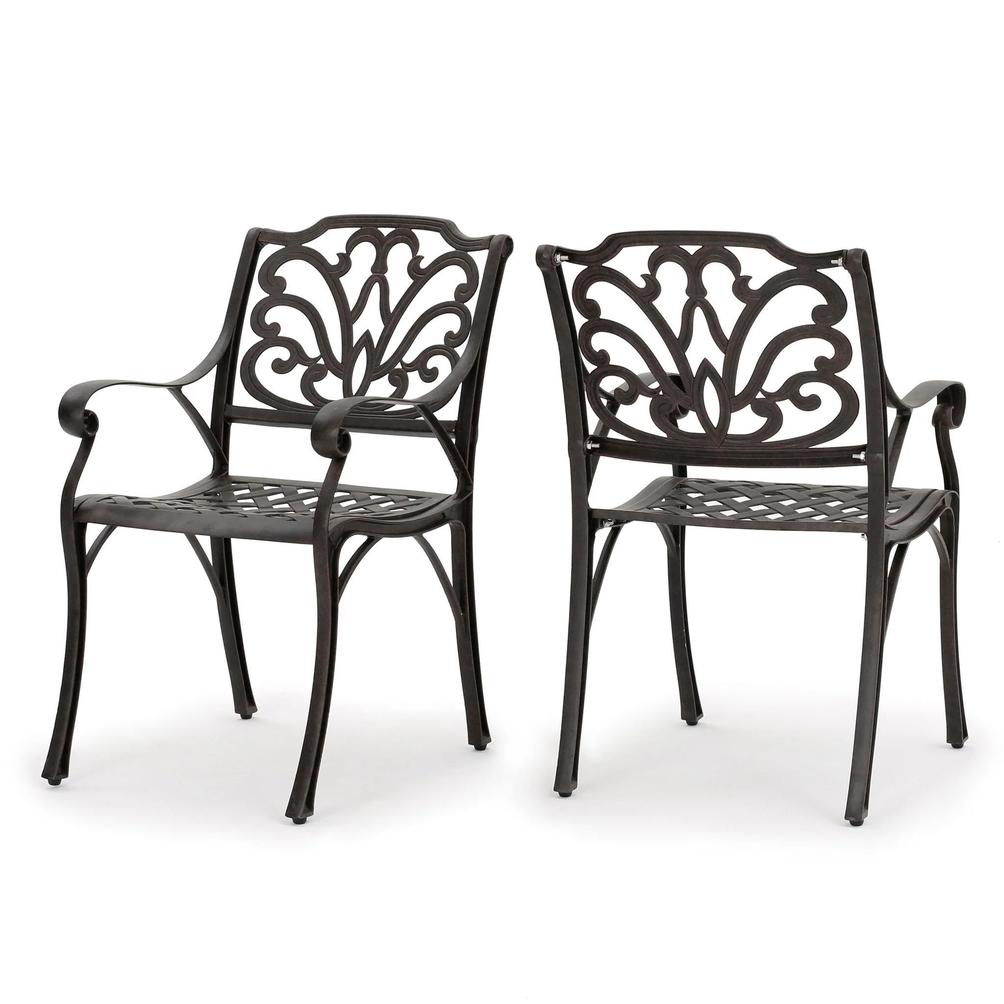 Fonzo Outdoor Bronze Cast Aluminum Dining Chairs (Set of 2) - furnishings