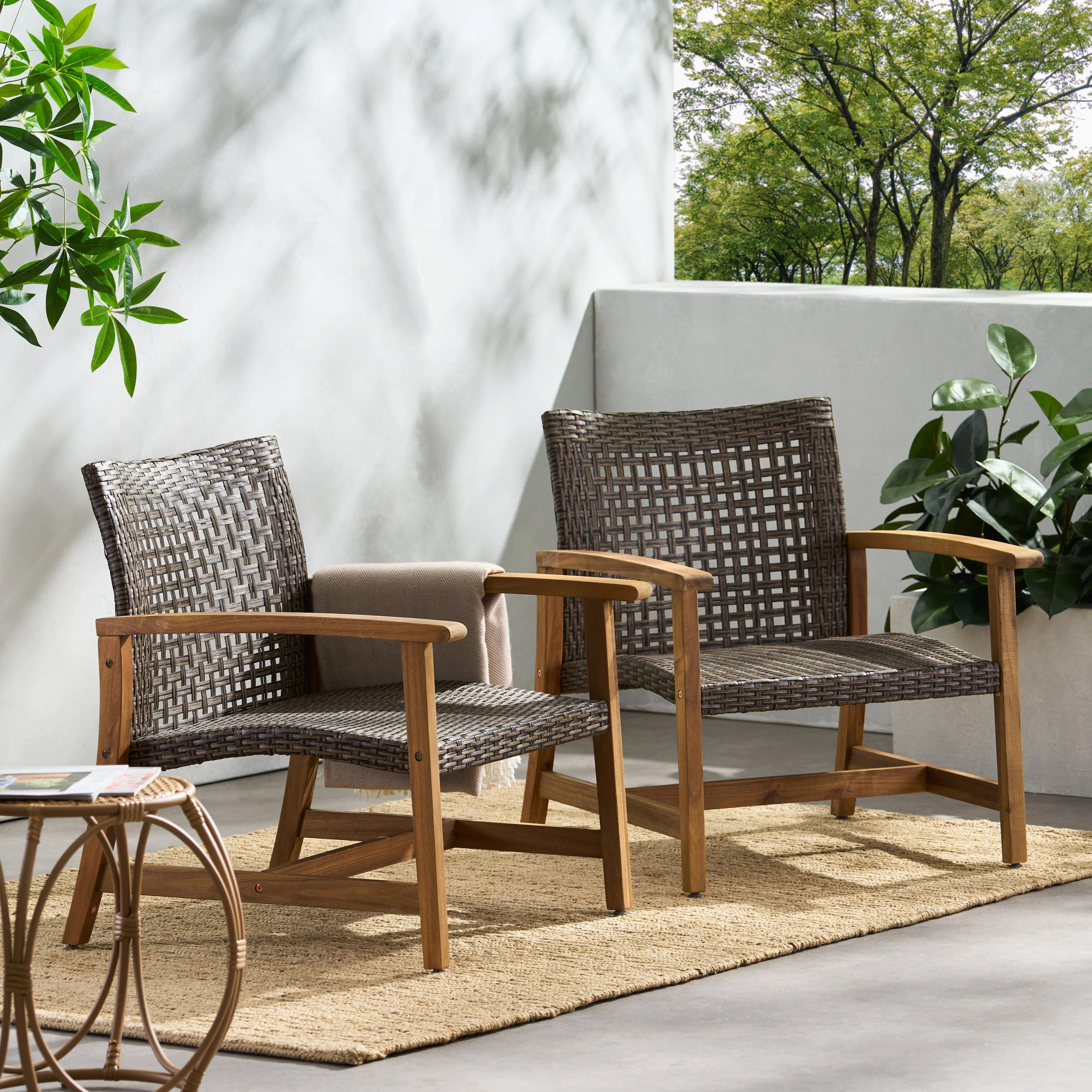Viola Outdoor Wood and Wicker Club Chairs - furnishings