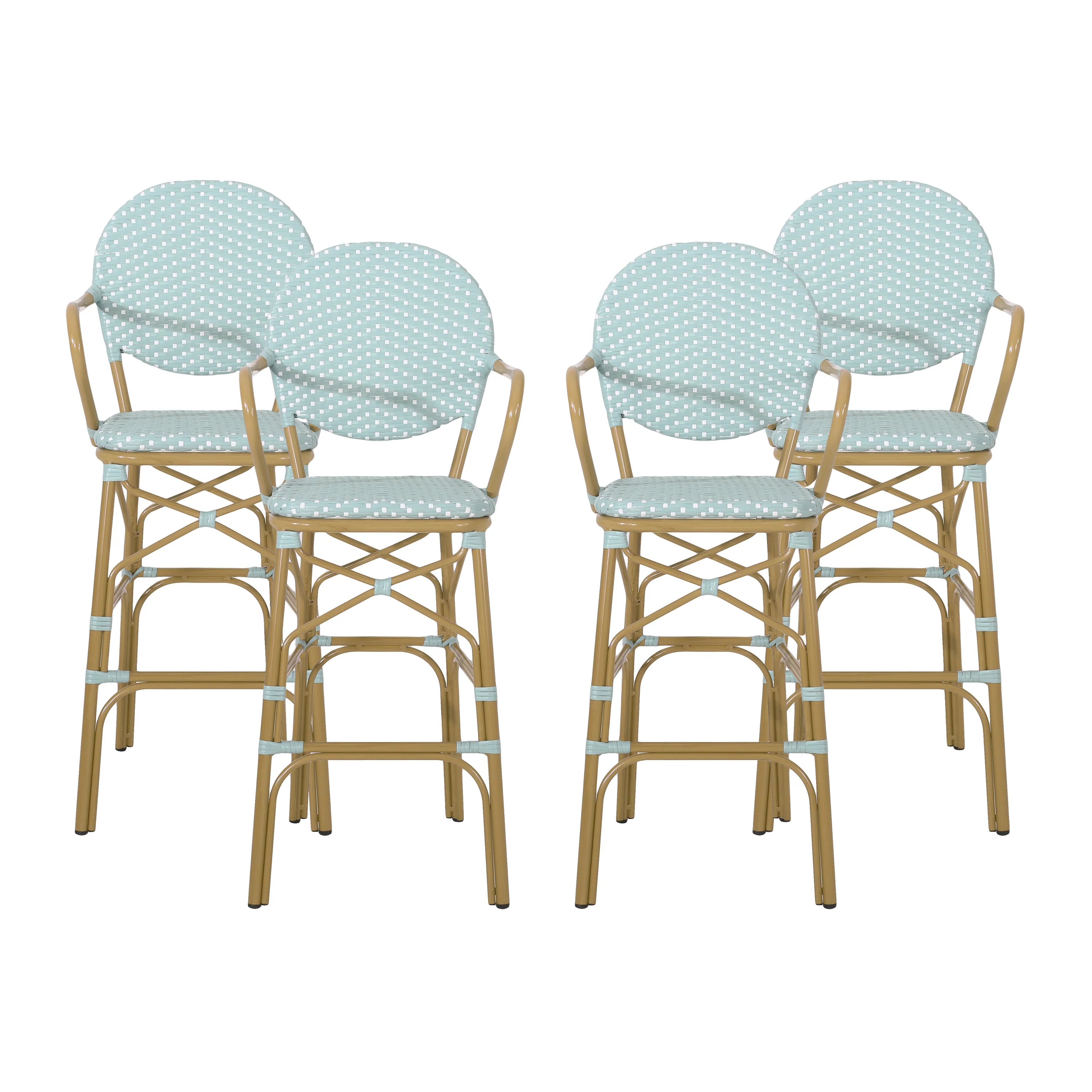 Danberry Outdoor Wicker and Aluminum 29.5 Inch French Barstools, Set of 4 - furnishings