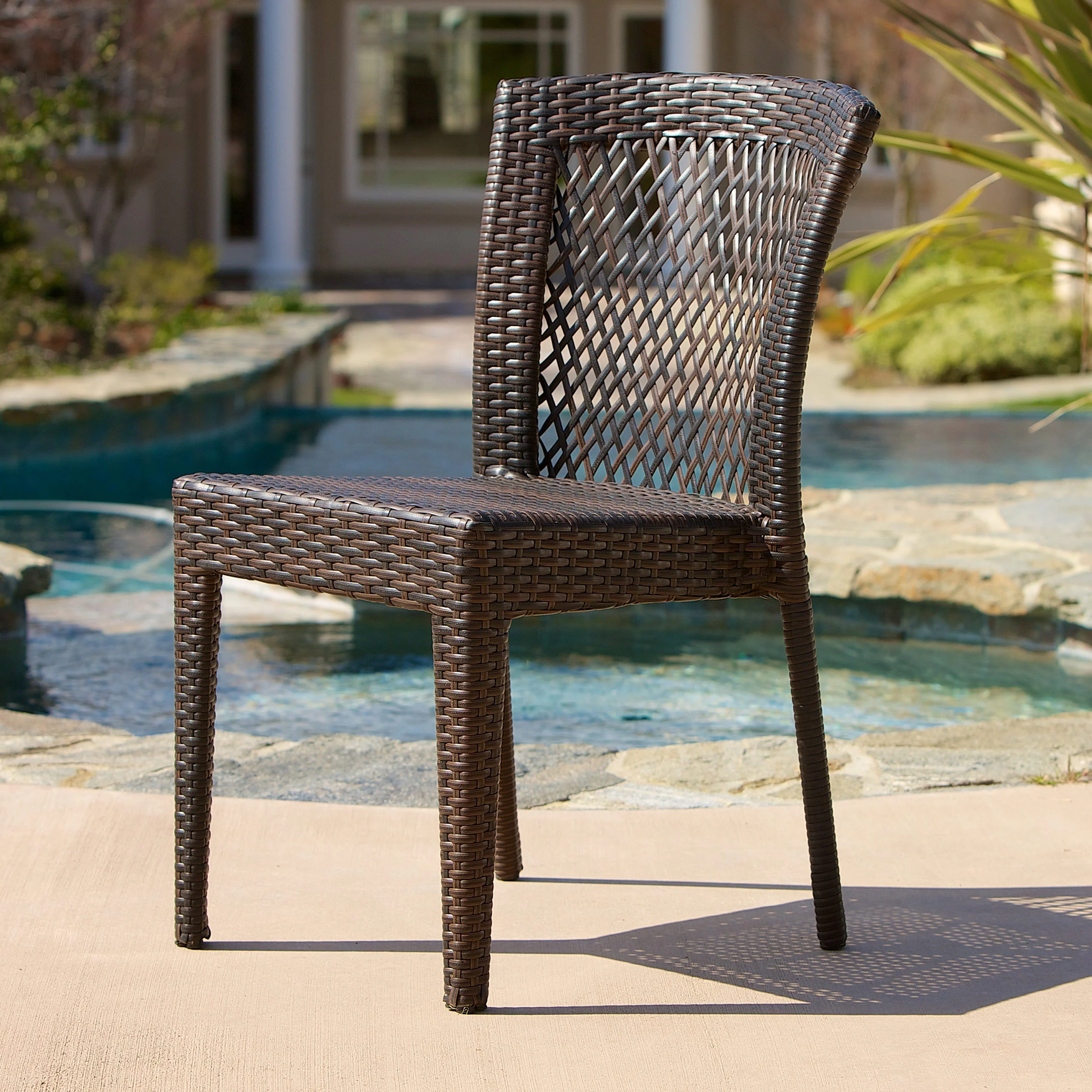 Capella Outdoor 3 Piece Multi-brown Wicker Stacking Chair Chat Set - furnishings