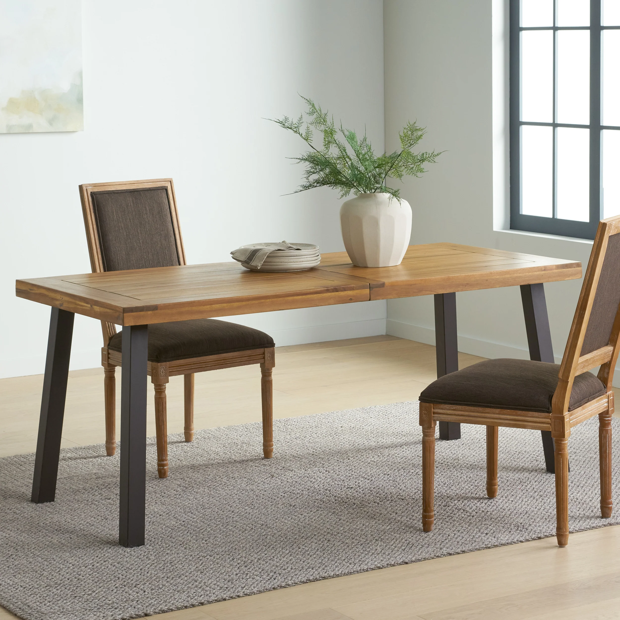 Chitwood Indoor Modern Industrial Acacia Wood Dining Table, Natural and Rustic Metal - furnishings