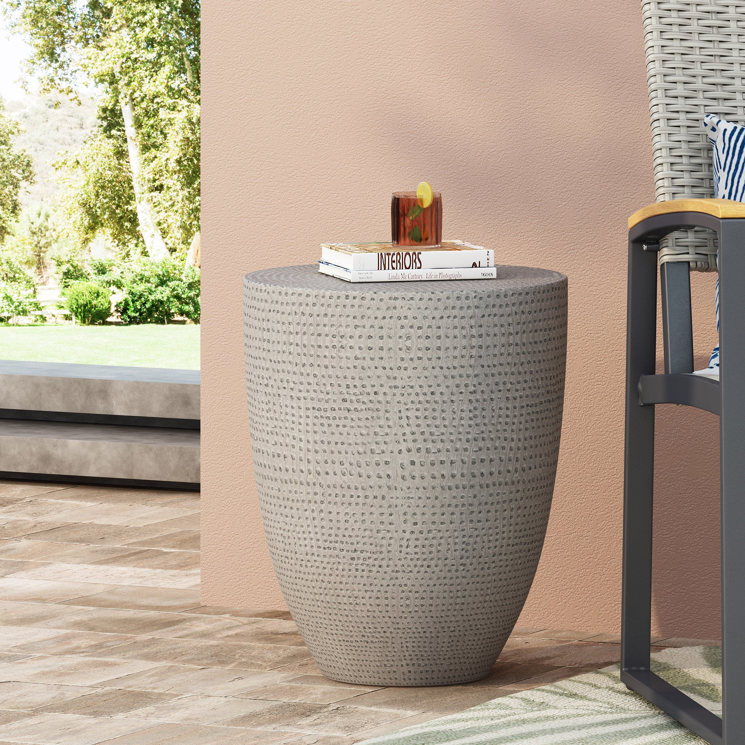 Alcona Outdoor Lightweight Concrete Side Table, Concrete Finish - furnishings