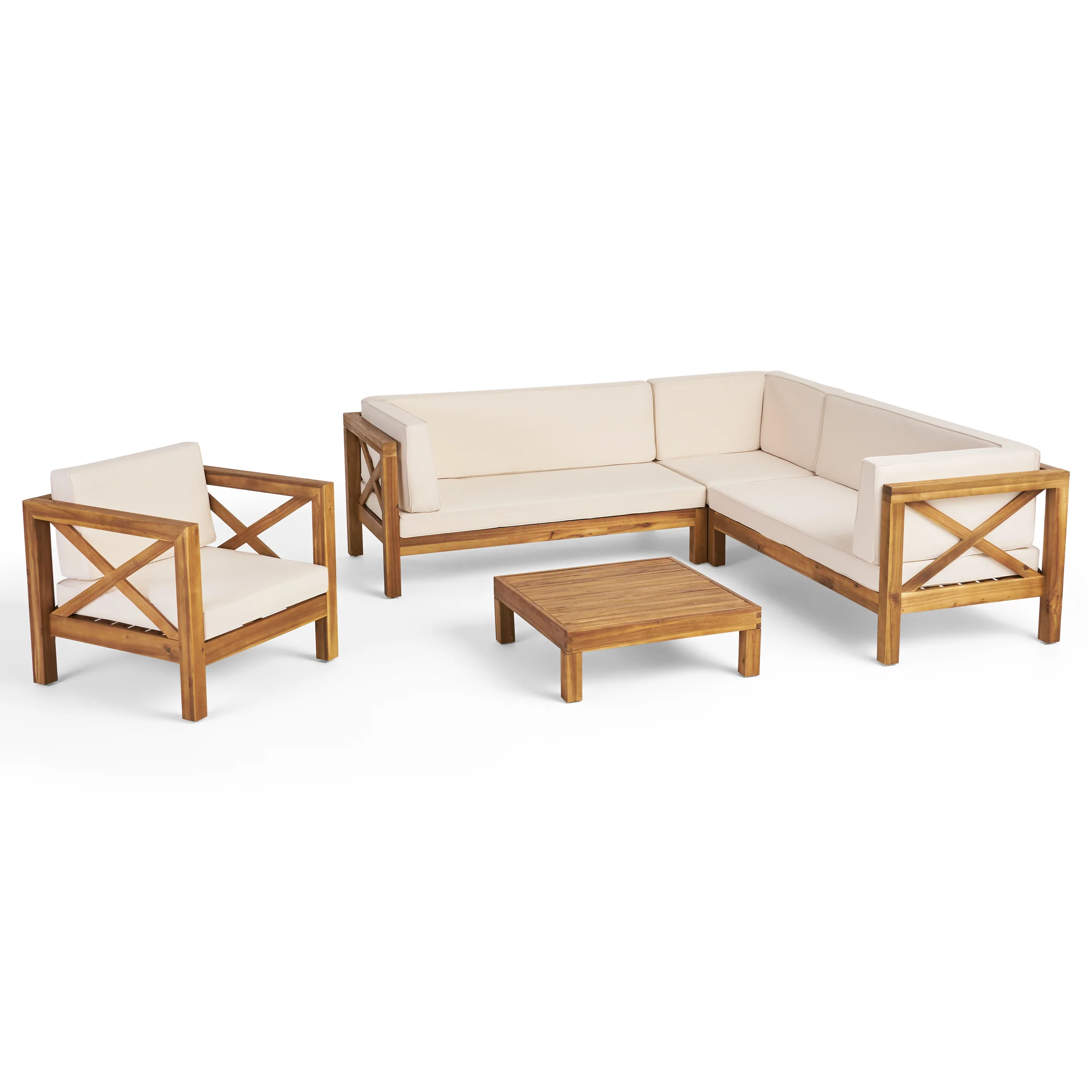 Morgan Outdoor 6 Seater Acacia Wood Sectional Sofa and Club Chair Set - furnishings
