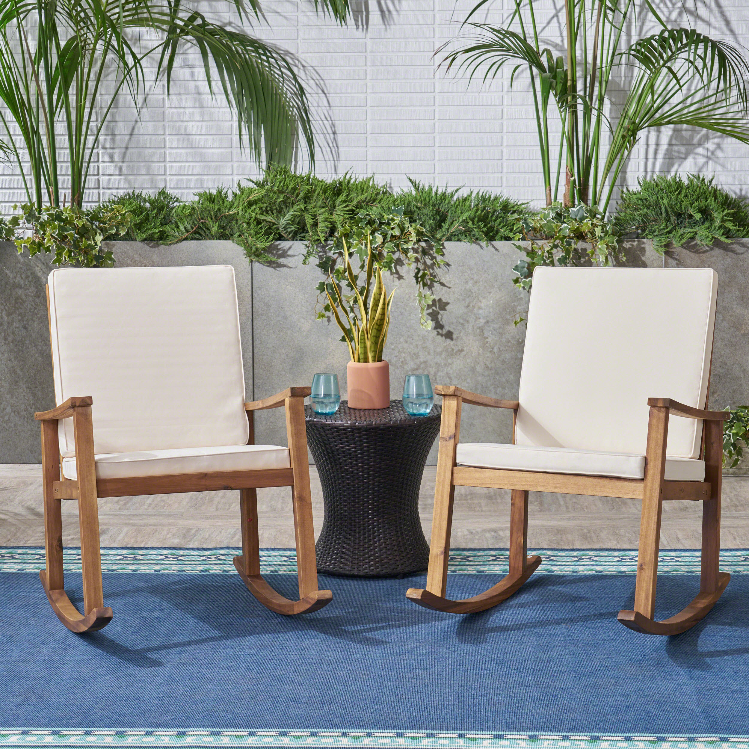 David Outdoor Acacia Wood Rocking Chair (Set of 2) - furnishings
