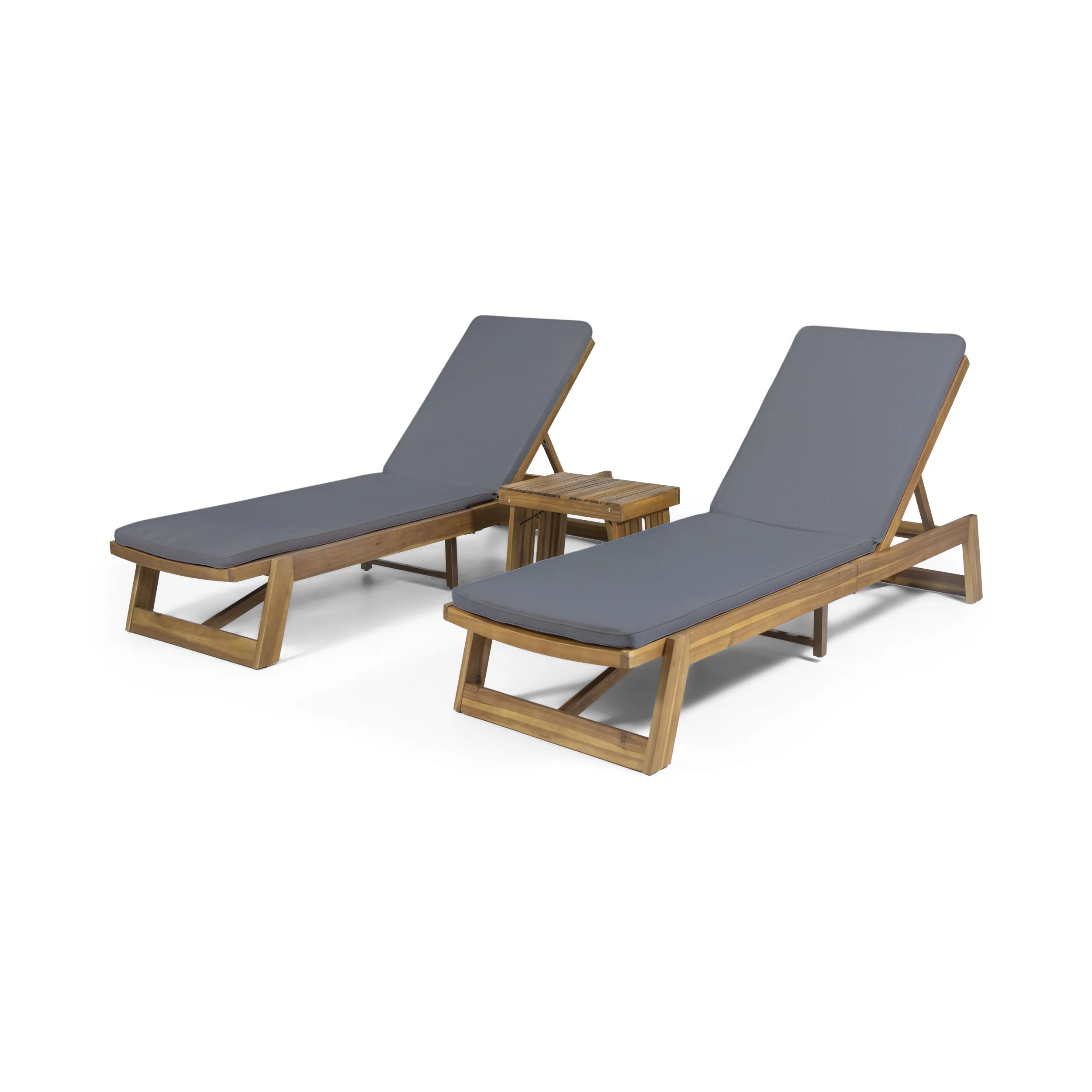 Karyme Outdoor Acacia Wood 3 Piece Chaise Lounge Set with Water-Resistant Cushions - furnishings