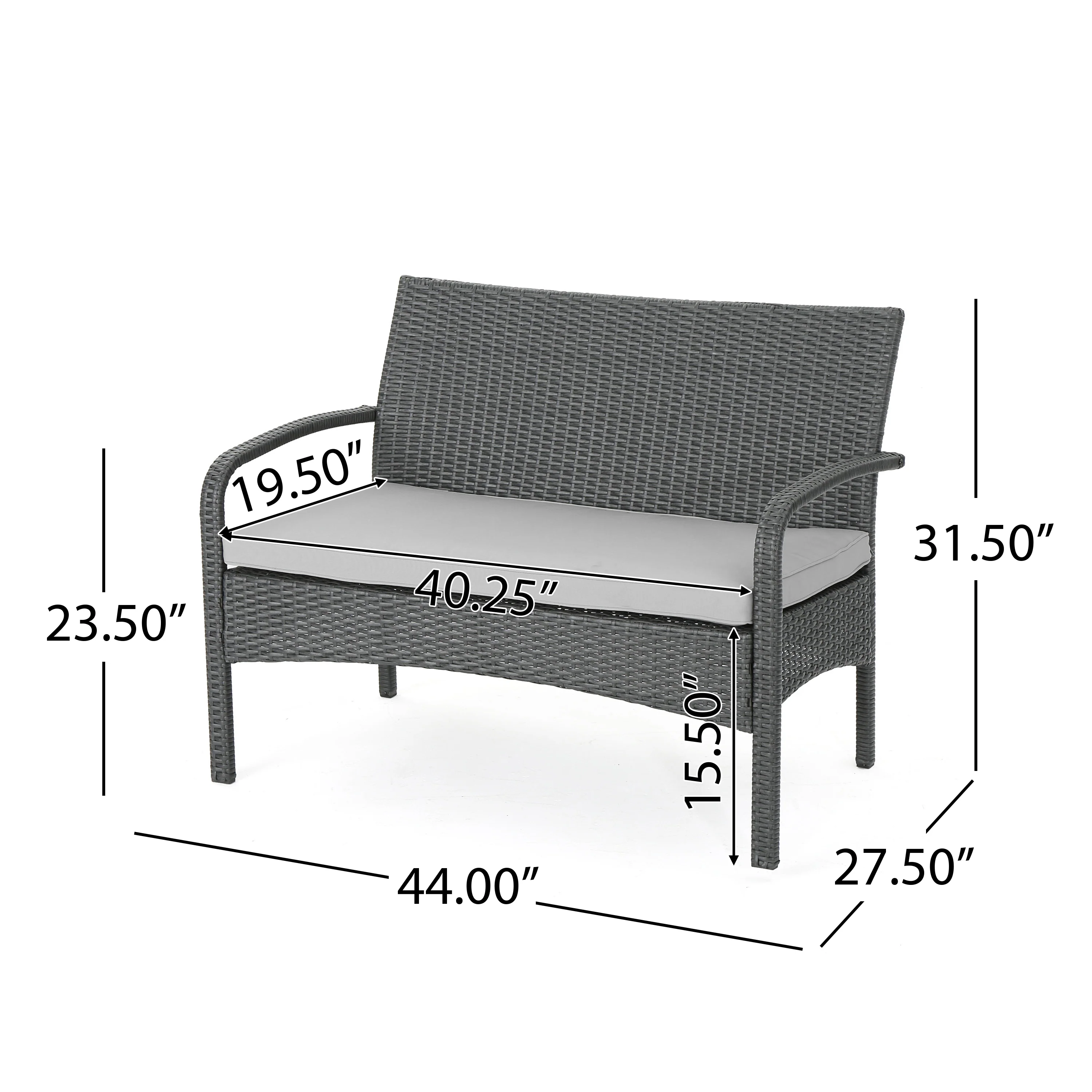Mavis Patio Conversation Set, 6-Seater with Loveseat, Club Chairs, and Coffee Table, Gray Wicker with Light Gray Outdoor Cushions - furnishings