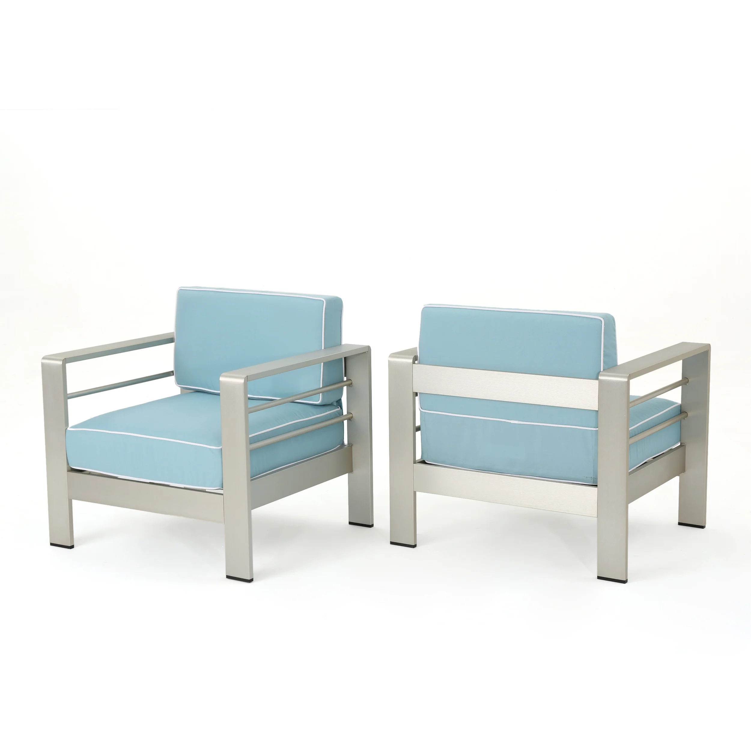 Crested Bay Outdoor Silver Aluminum Frame Light Teal Cushion Club Chairs - furnishings