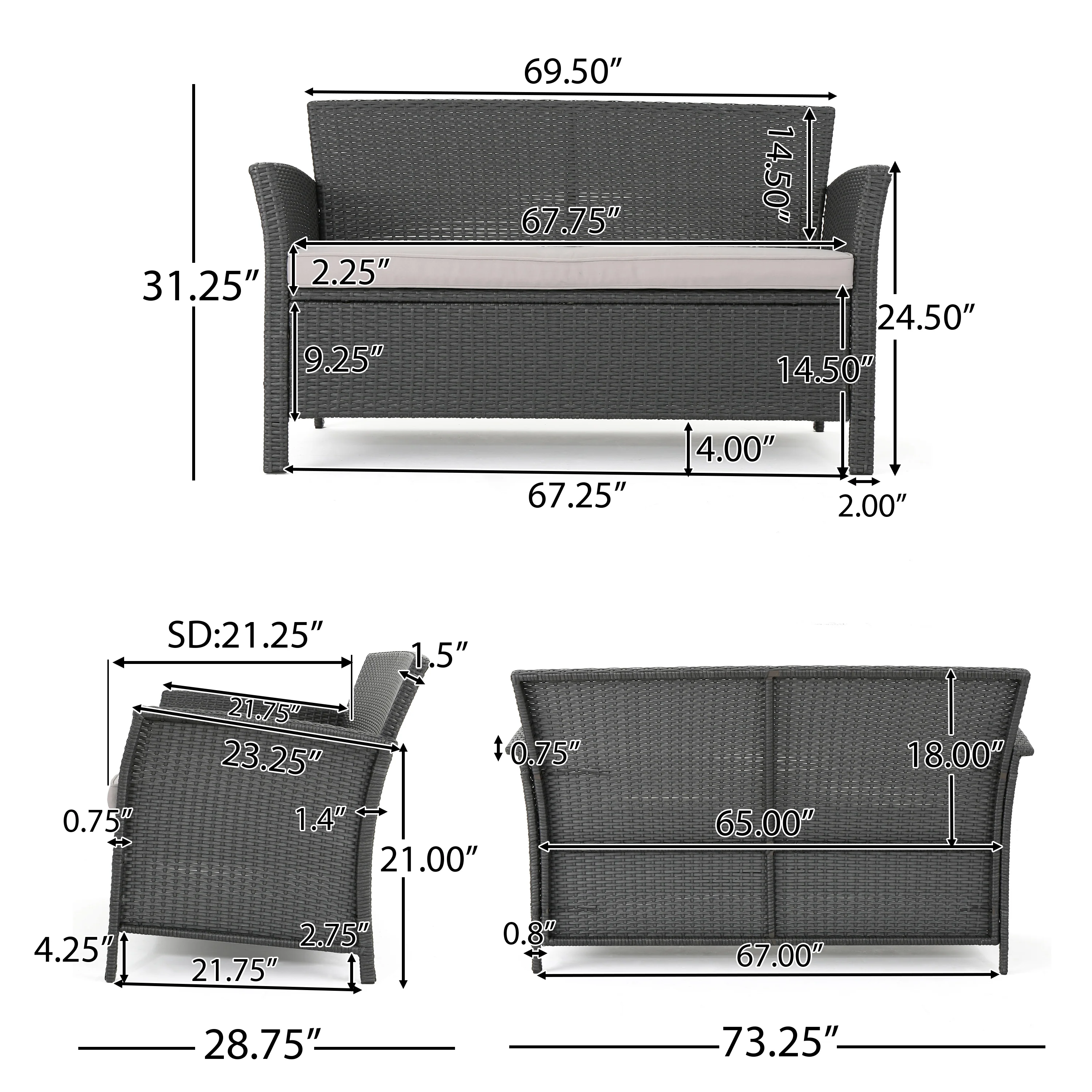 Auguste Outdoor Wicker 3 Seater Sofa - furnishings